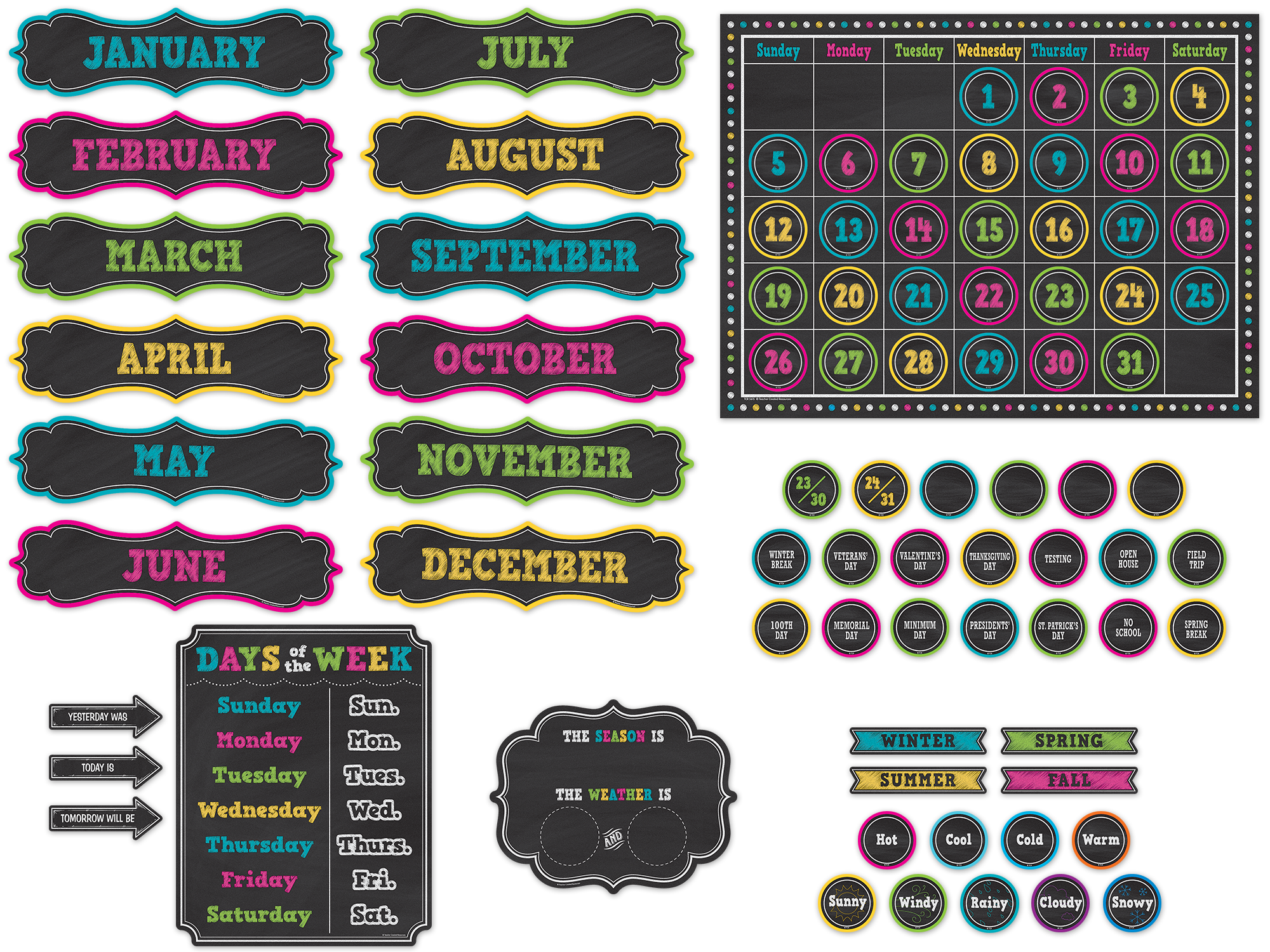 Chalkboard Brights Calendar Bulletin Board