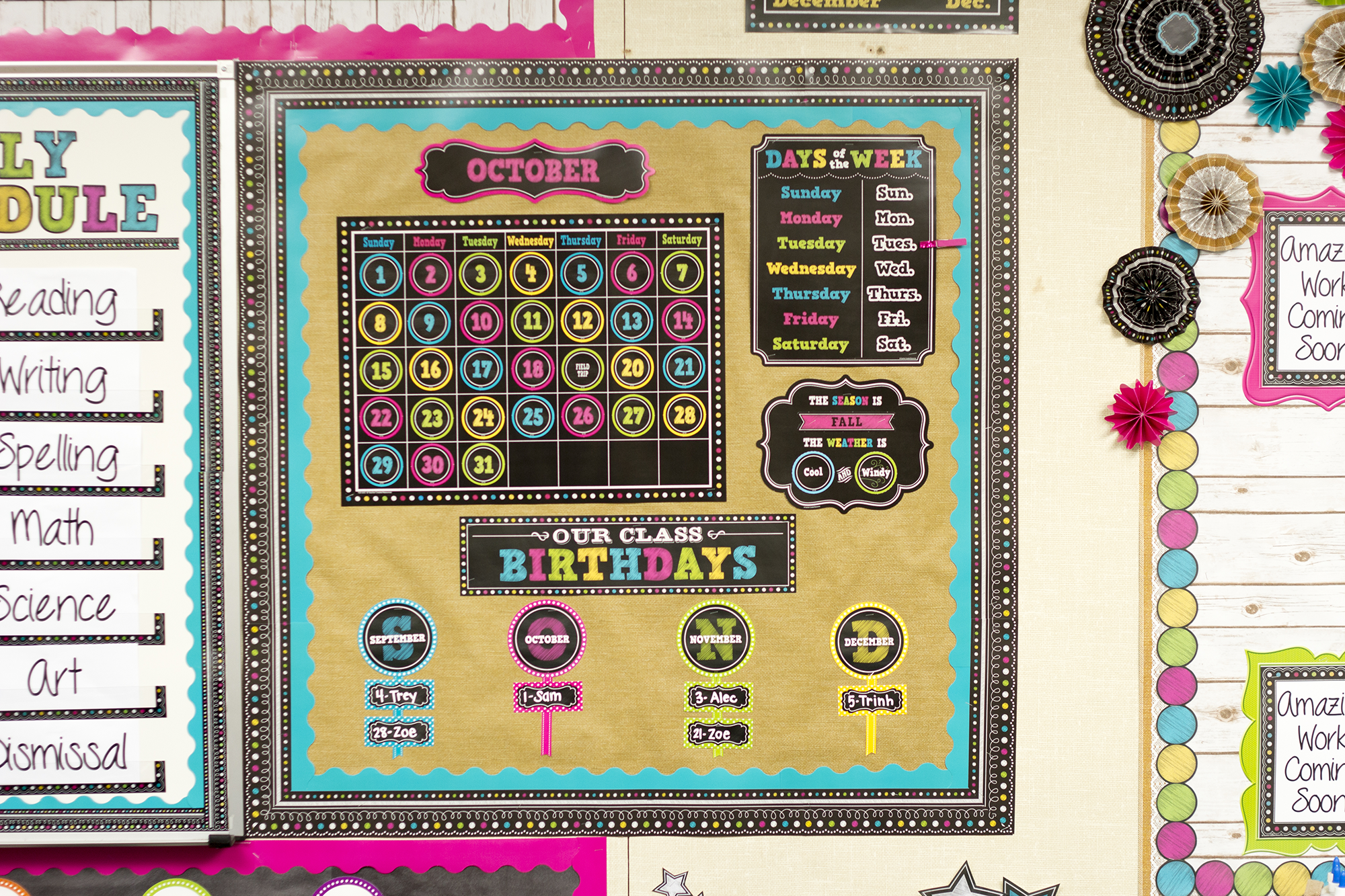 Chalkboard Brights Calendar Bulletin Board