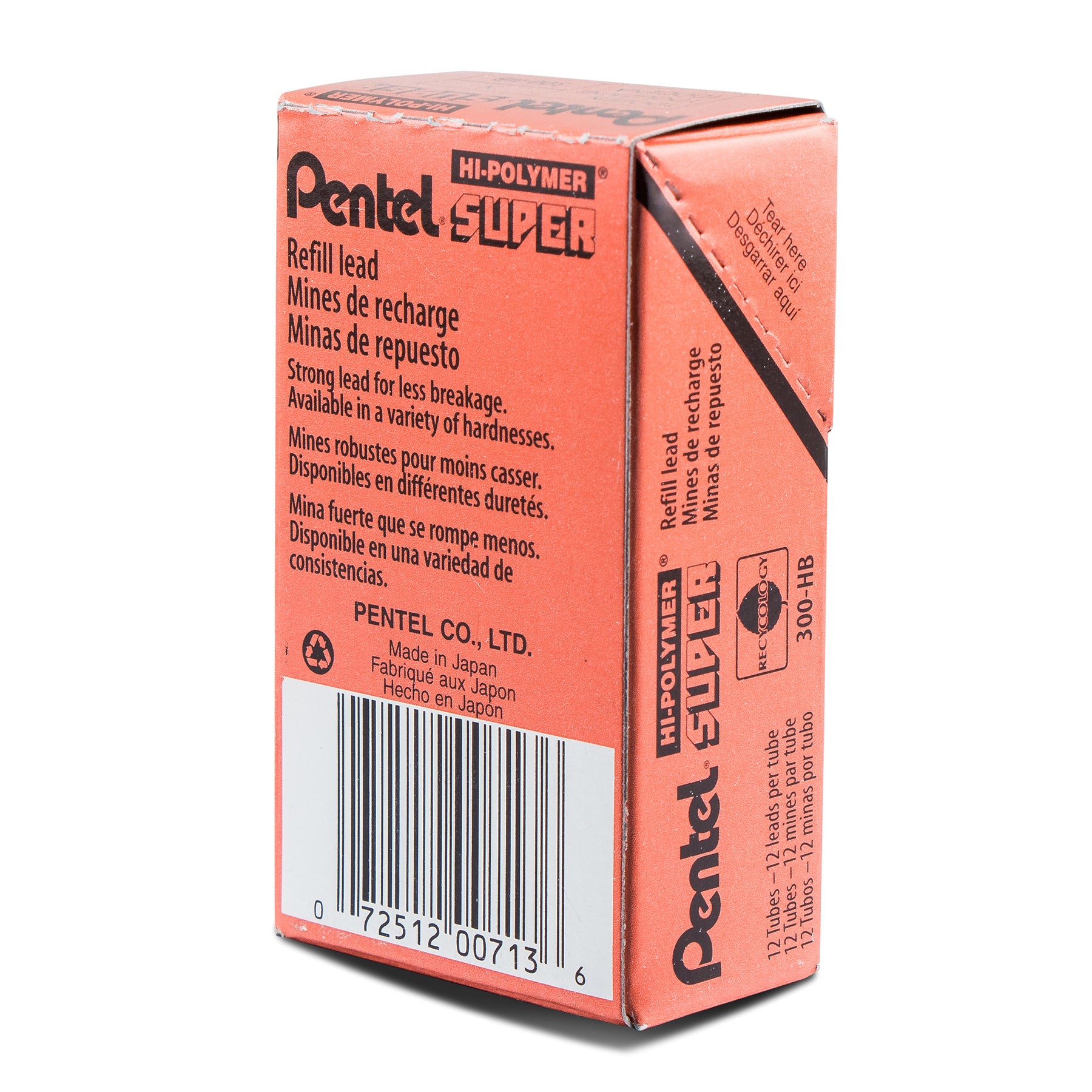 Super Hi-Polymer Lead Refill (0.3mm) Extra Fine, HB, 12 Pieces/Tube, 12 Tubes/Box