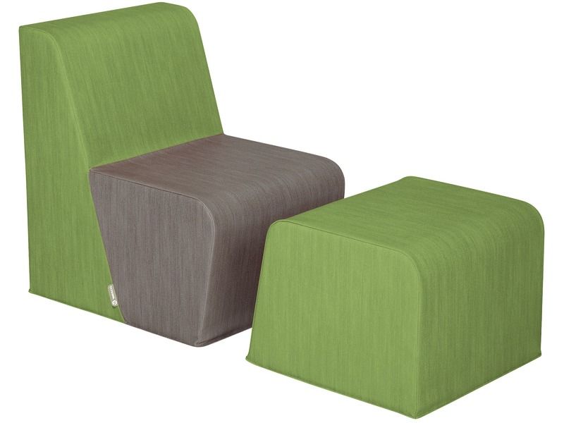 Basic Adult Low Chair and Footrest with Fabric Effect - Grey/Green