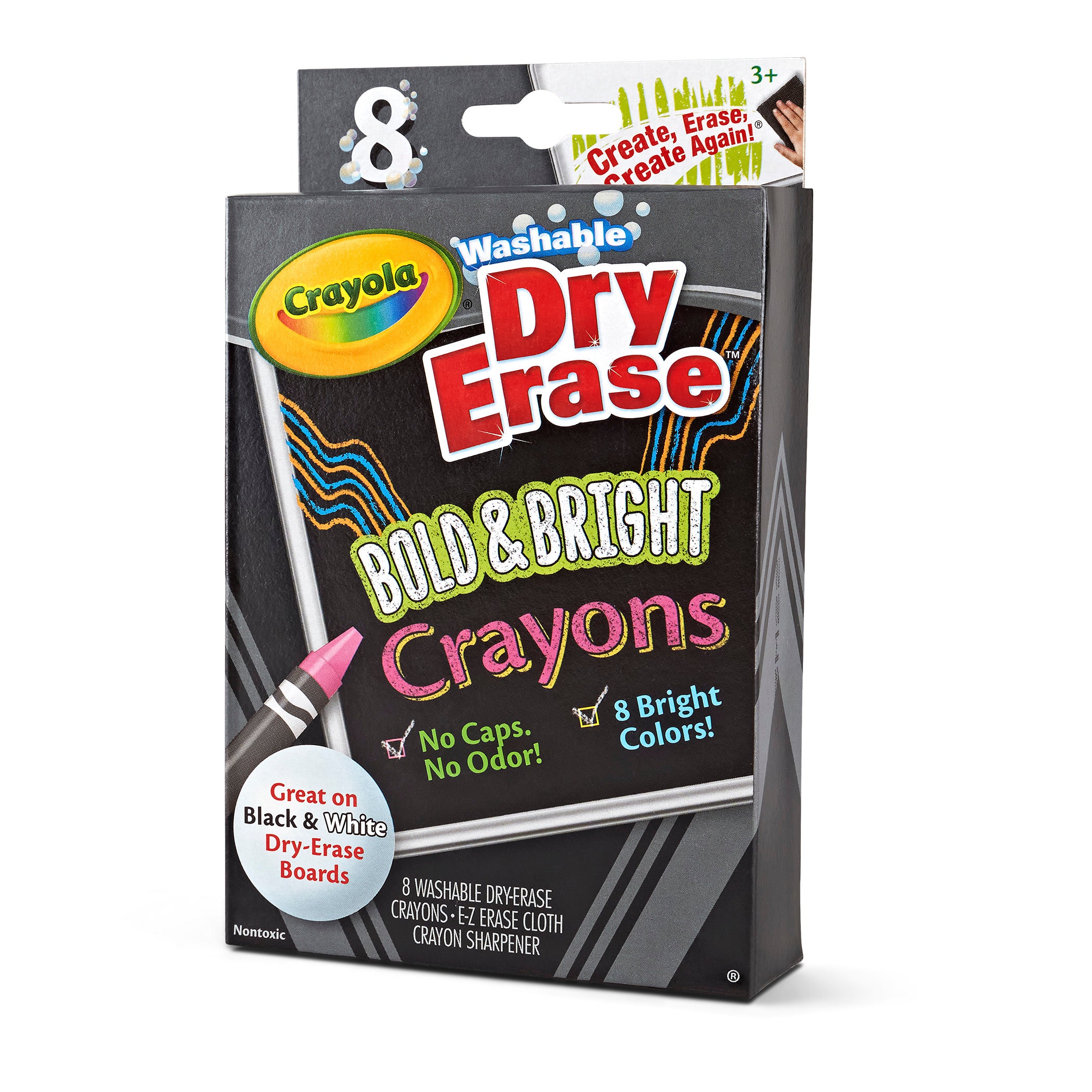 Dry Erase Washable Crayons, Bright Colors, 8 Count