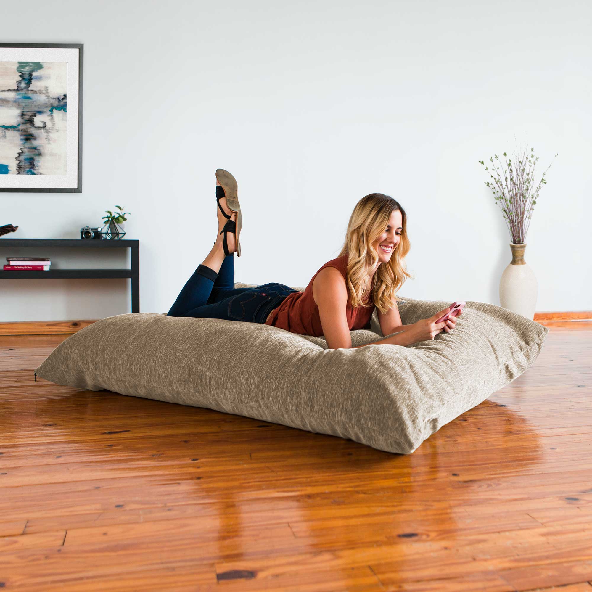 Jaxx 5.5 ft Pillow Saxx Foam Bean Bag Pillow, Premium Chenille Cover, Beige