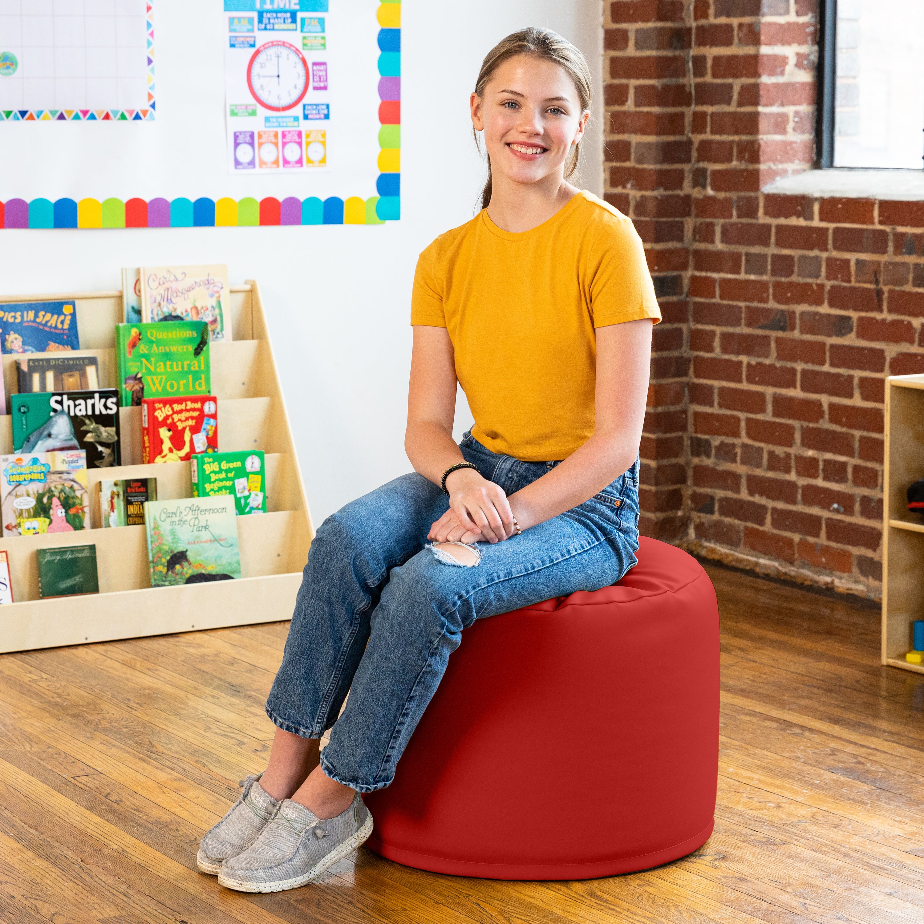 Jaxx Mallo Modular Pouf Classroom Bean Bag Seat, Premium Vinyl - Red