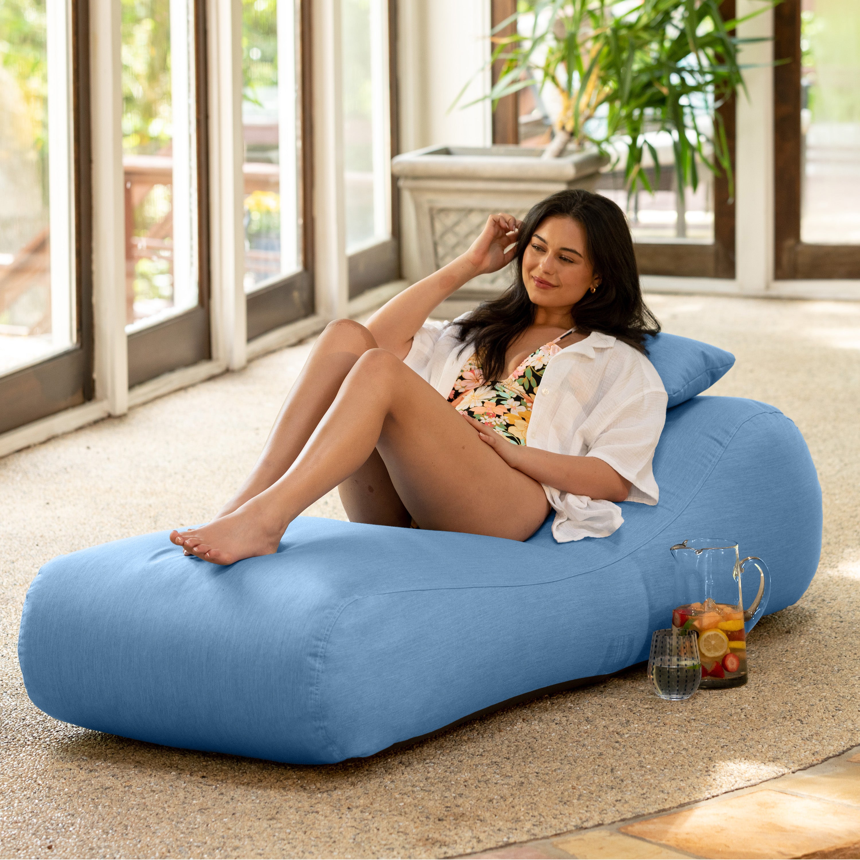 Arlo Outdoor Bean Bag Sun Lounger - Pool and Patio Chaise Recliner, Ocean Blue