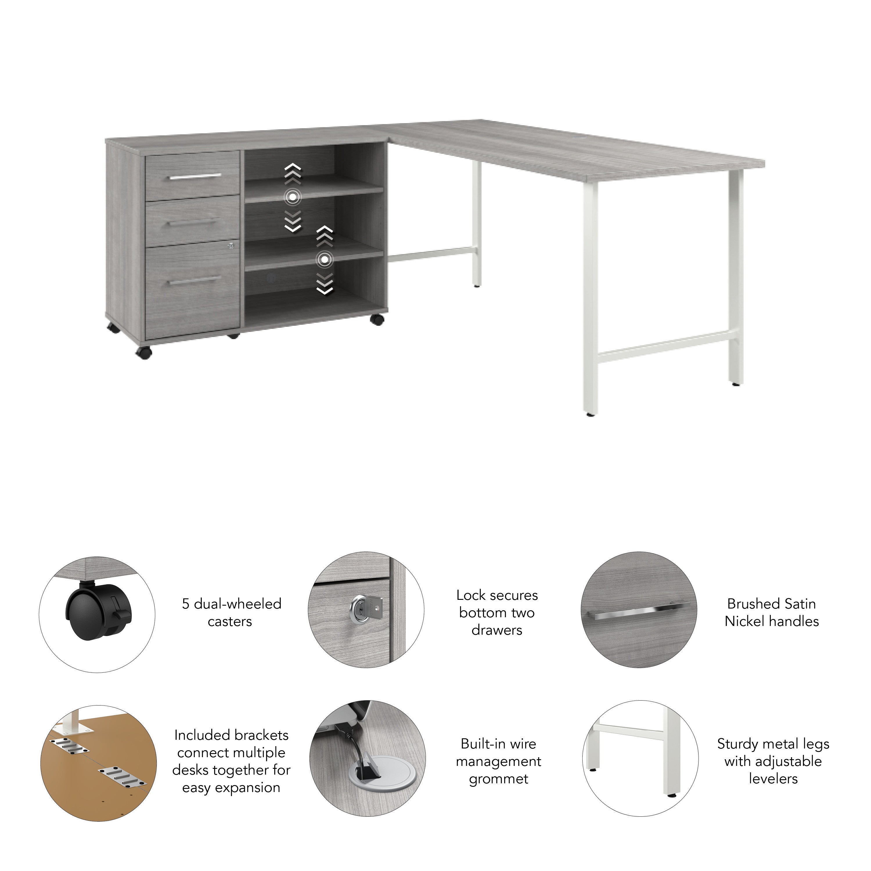 Bush Business Furniture Hustle 72W x 30D Computer Desk and Storage Cabinet with Drawers and Shelves in Platinum Gray - 71.02" Width x 29.37" Depth x 30.07" Height
