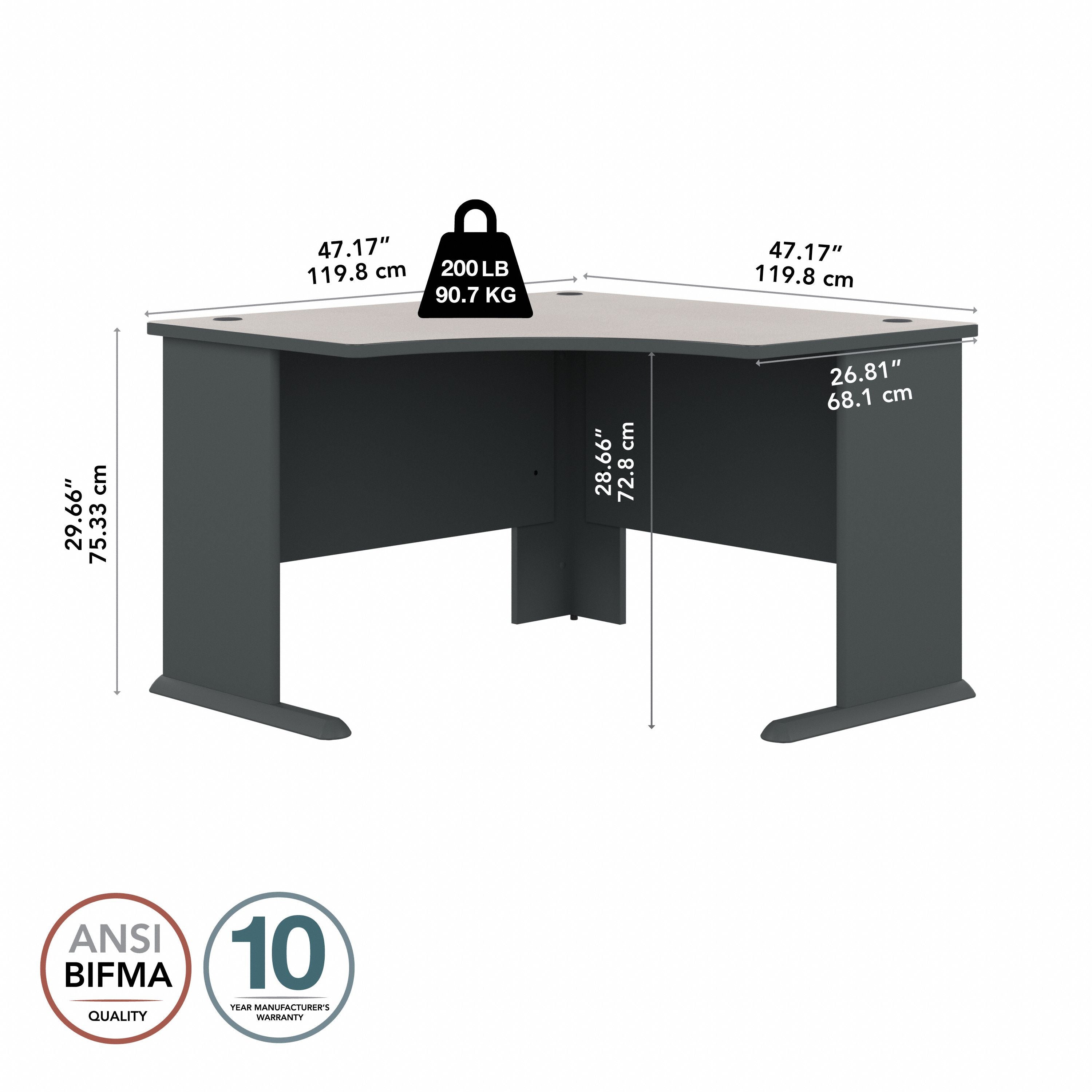 Bush Business Furniture Series A 48W Corner Desk in Slate and White Spectrum - 47.17" Width x 47.17" Depth x 29.66" Height