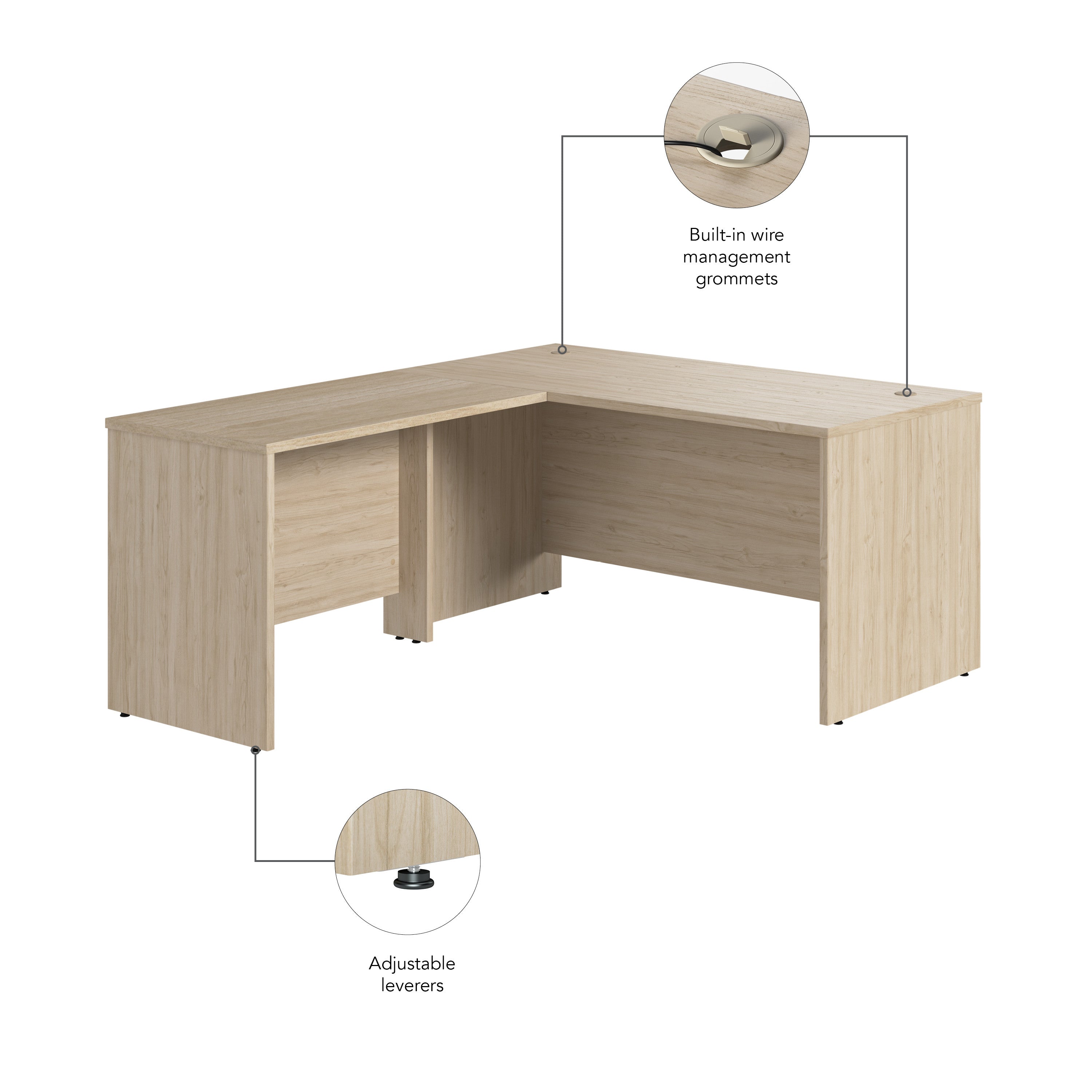 Bush Business Furniture Studio C 60W x 30D L Shaped Desk with 42W Return in Natural Elm - 59.45" Width x 71.02" Depth x 29.84" Height