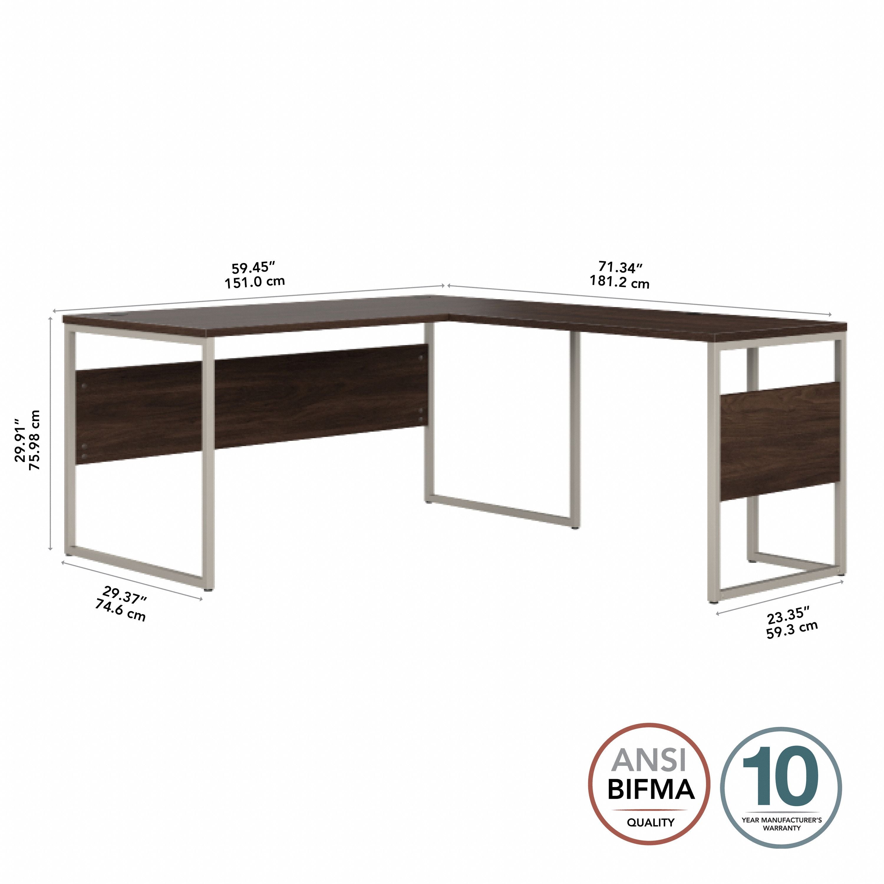 Bush Business Furniture Hybrid 60W x 30D L Shaped Table Desk with Metal Legs in Black Walnut - 59.45" Width x 71.34" Depth x 29.91" Height