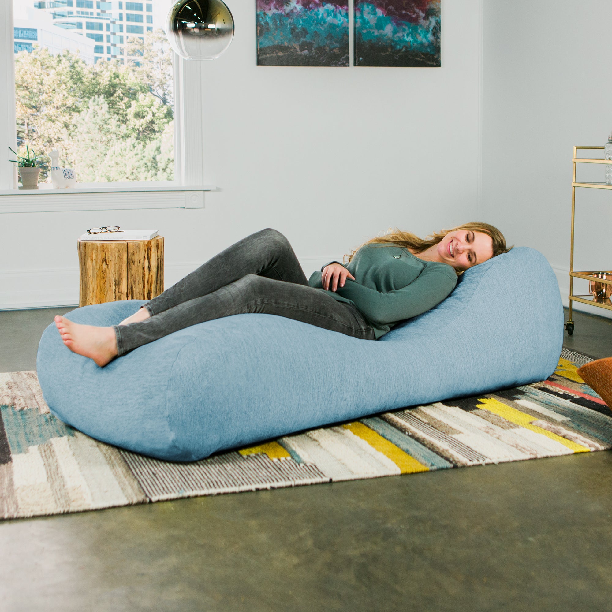 Jaxx Arlo Chaise Lounger Foam Bean Bag Chair - Premium Chenille, Turquoise
