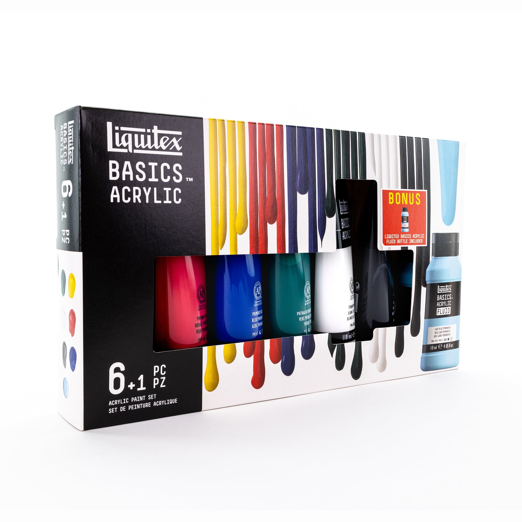 LQ BASICS Acrylic Color 6 x 118ml Tube Set + 1 x 118ml BAF Bottle