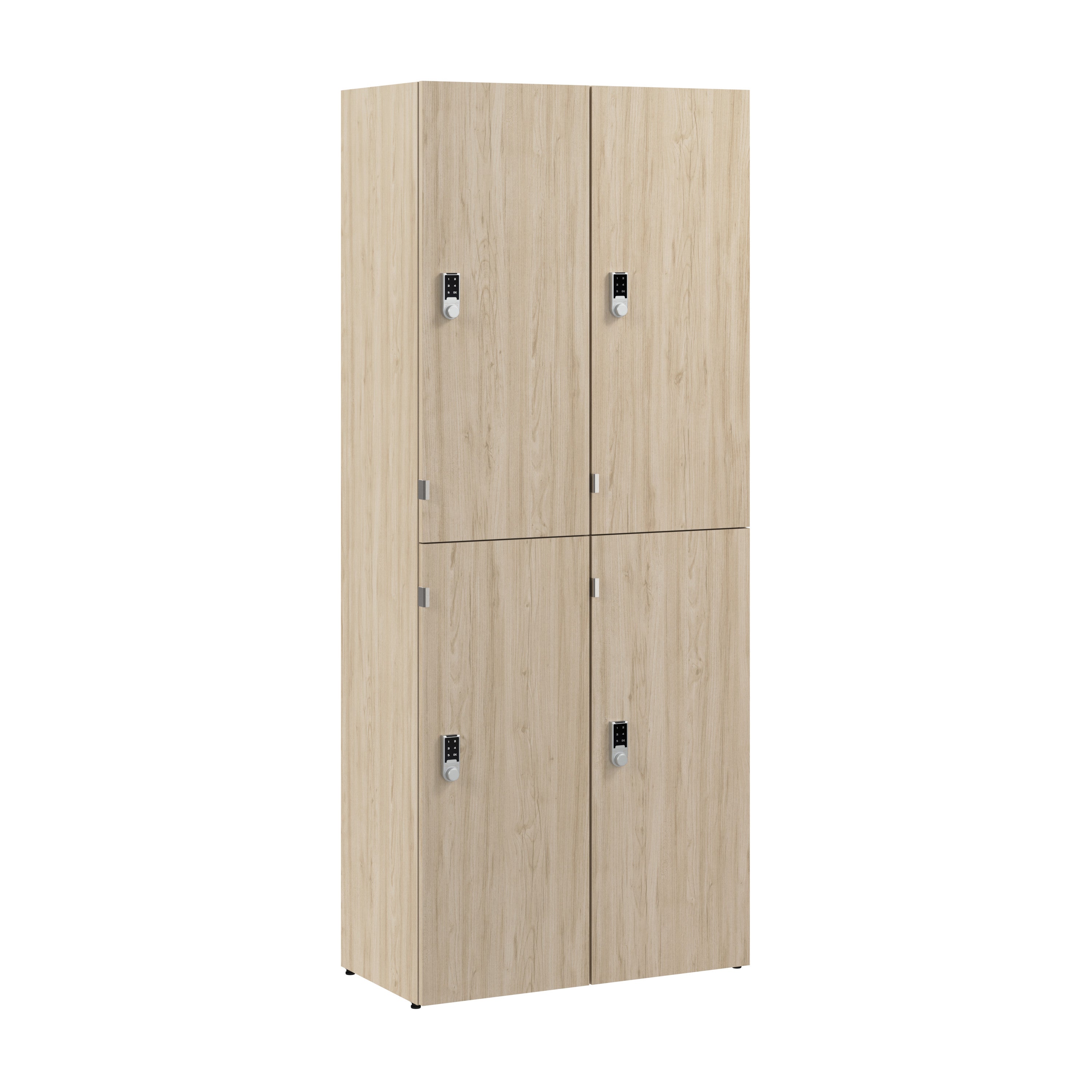 Bush Business Furniture Assure Two Tier 4 Door Storage Lockers with Keypad Locks in Natural Elm - 29.76" Width x 15.35" Depth x 72.15" Height