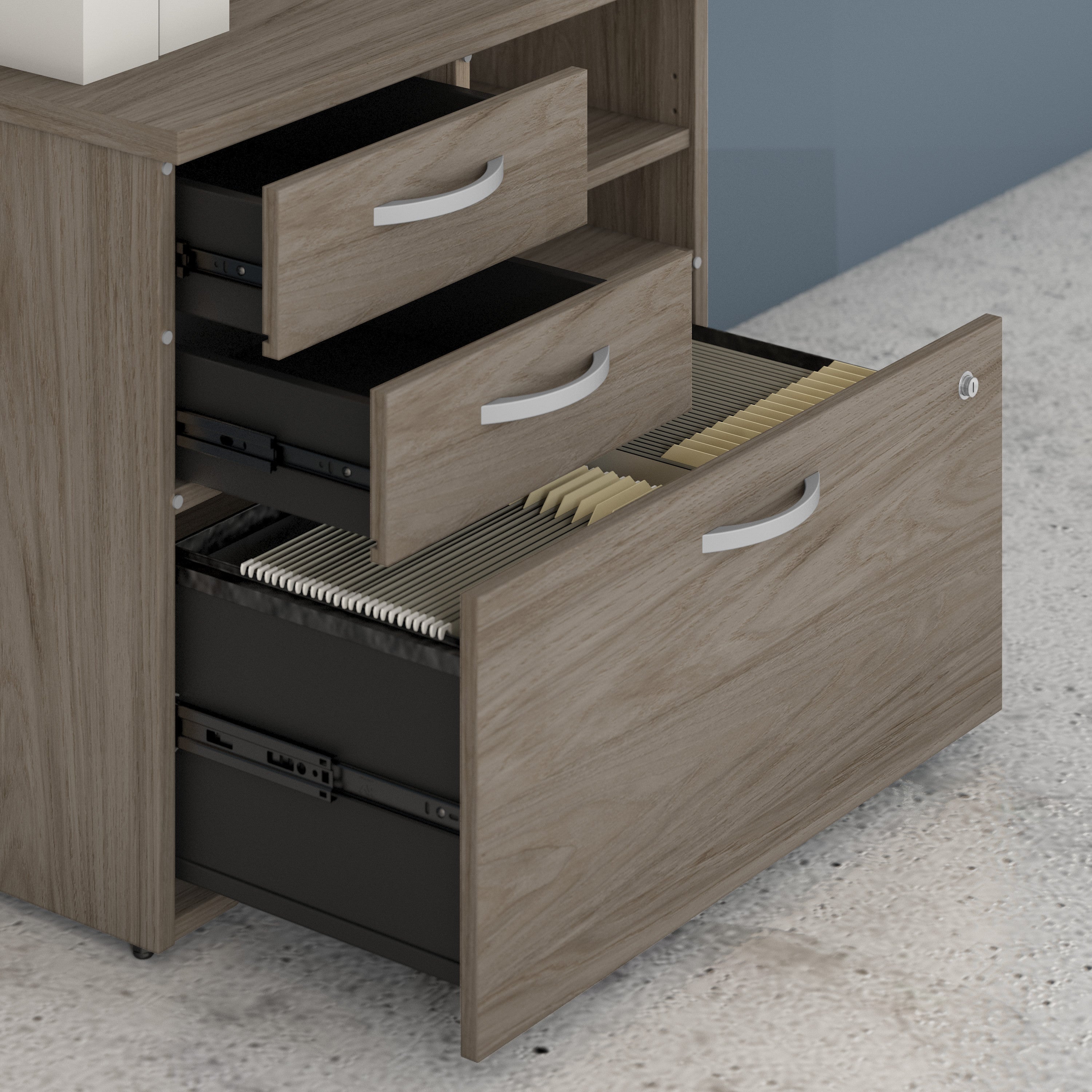 Bush Business Furniture Studio C Office Storage Cabinet with Drawers and Shelves in Modern Hickory - 29.72" Width x 16.93" Depth x 25.98" Height
