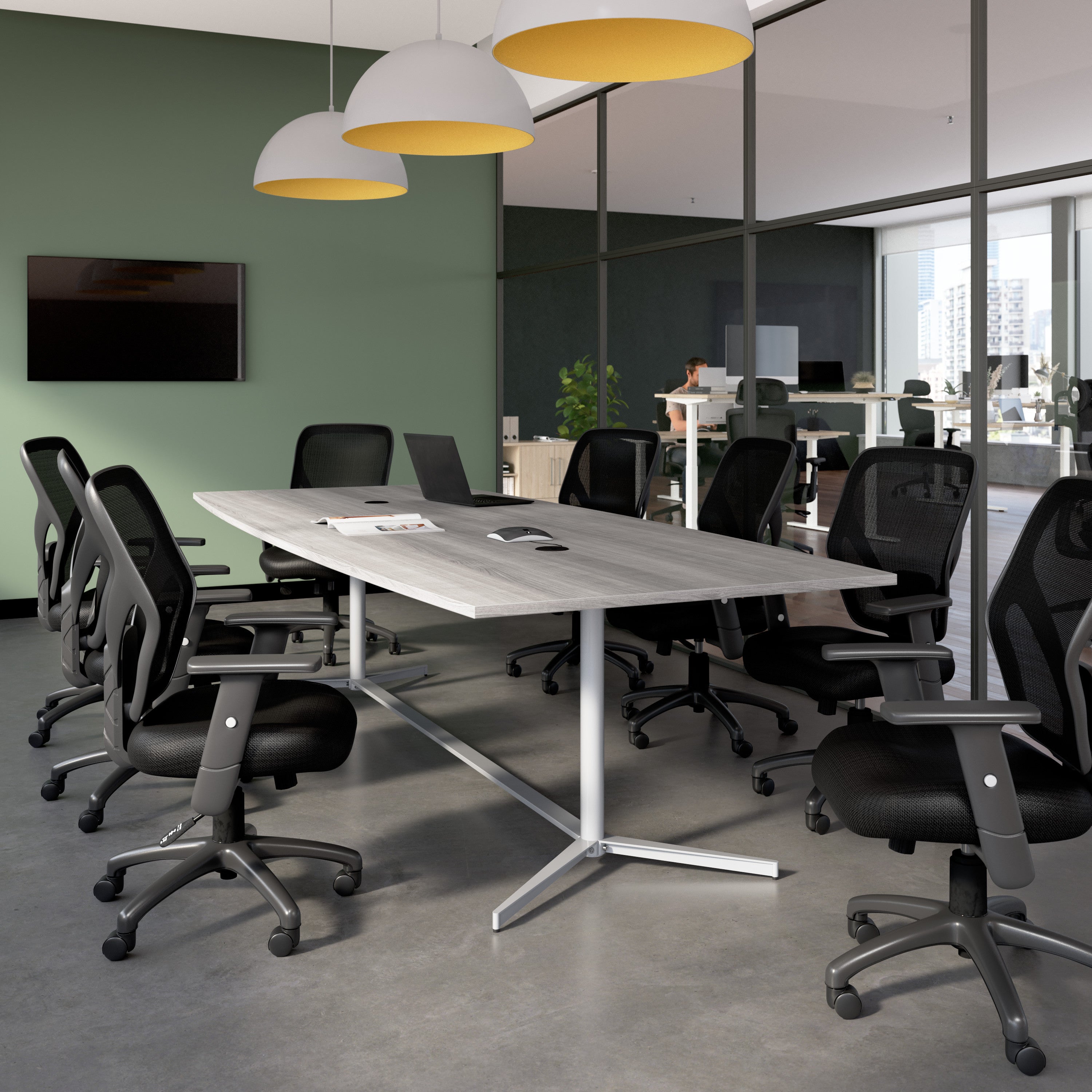 Bush Business Furniture 120-inch Office Conference Table with Metal Base in Platinum Gray - 119.21" Width x 47.52" Depth x 28.65" Height