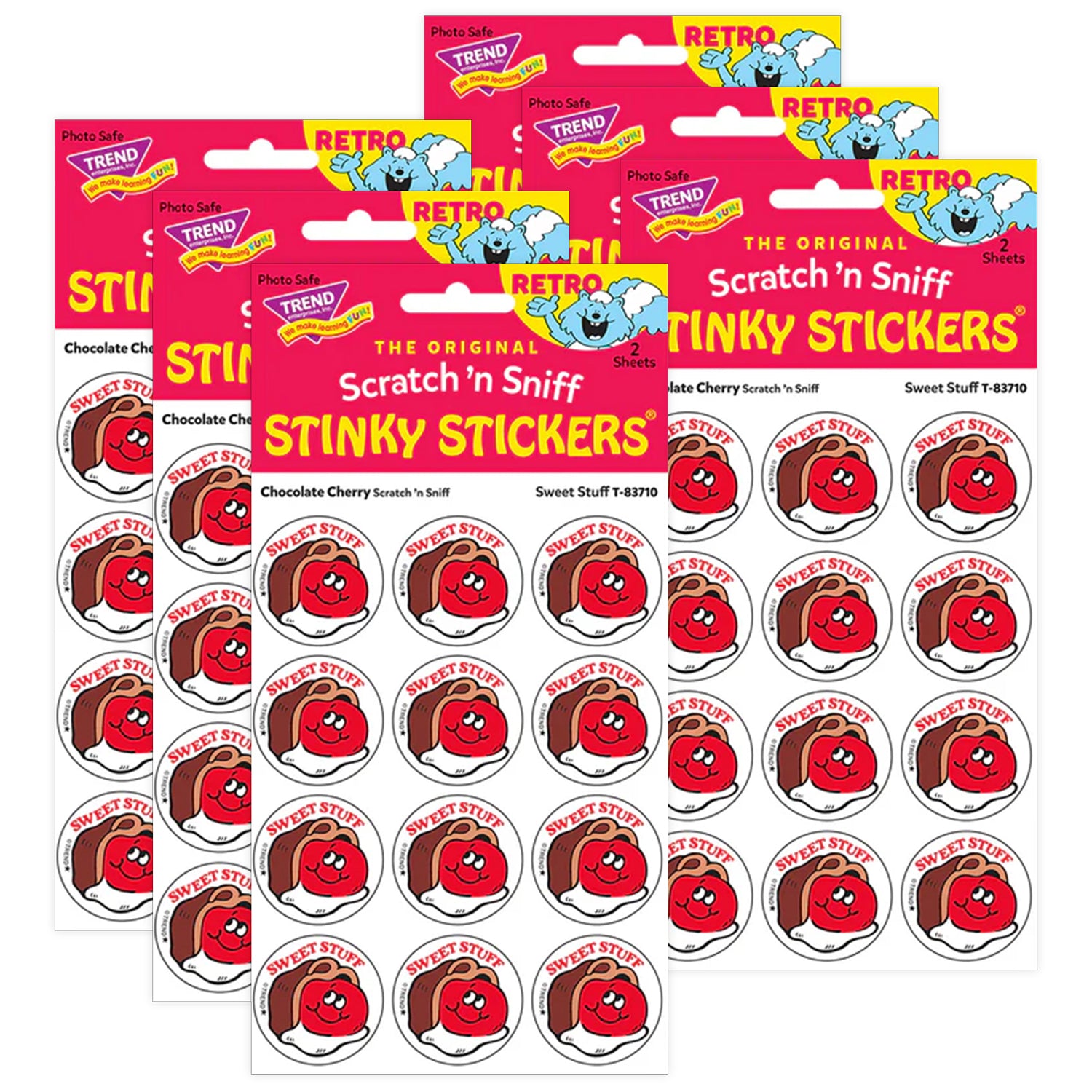 Sweet Stuff/Chocolate Cherry scent Retro Scratch 'n Sniff Stinky Stickers®, 24 Per Pack, 6 Packs