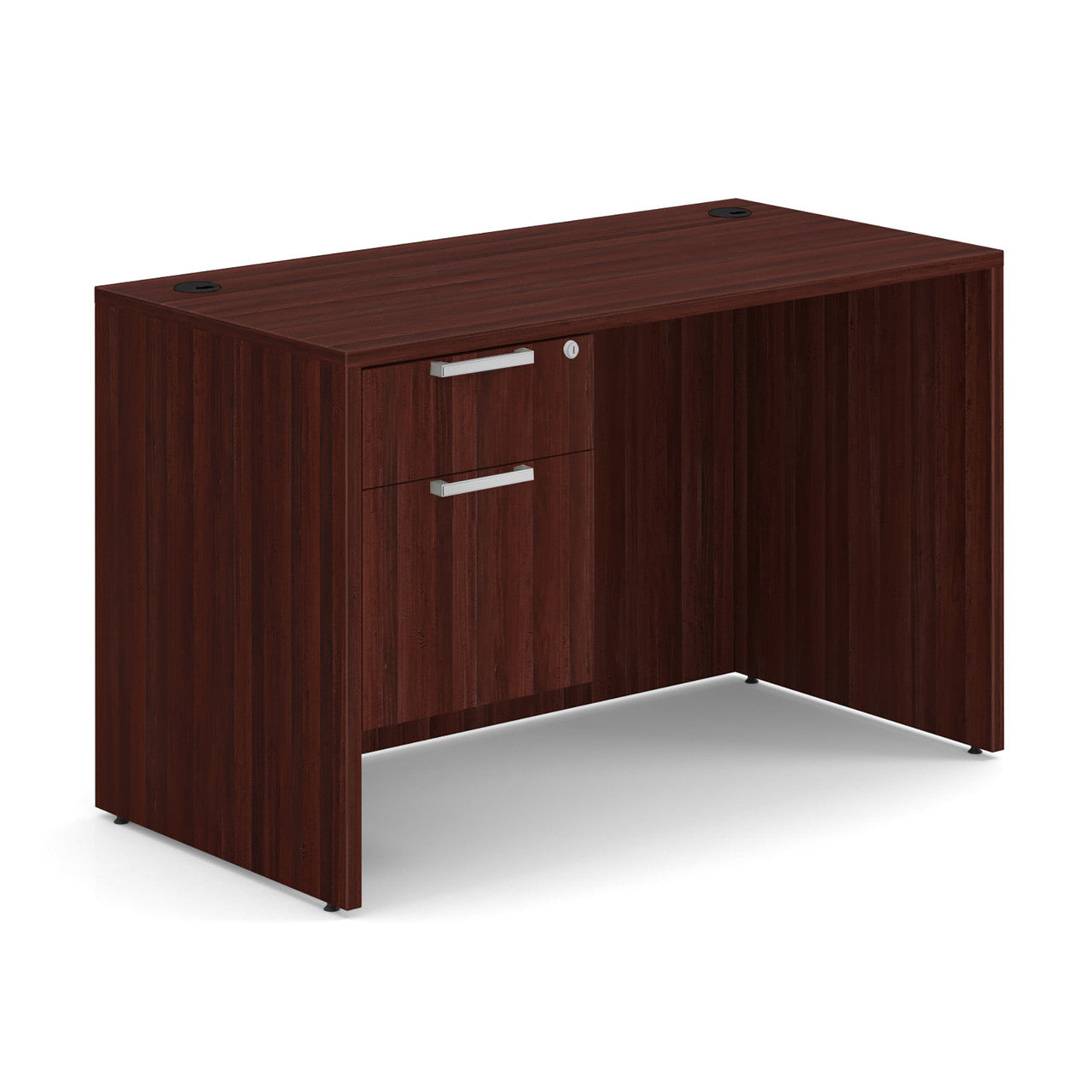 OfficeSource OS Laminate Collection Single 3/4 Pedestal Desk - 48" x 24" - Mahogany