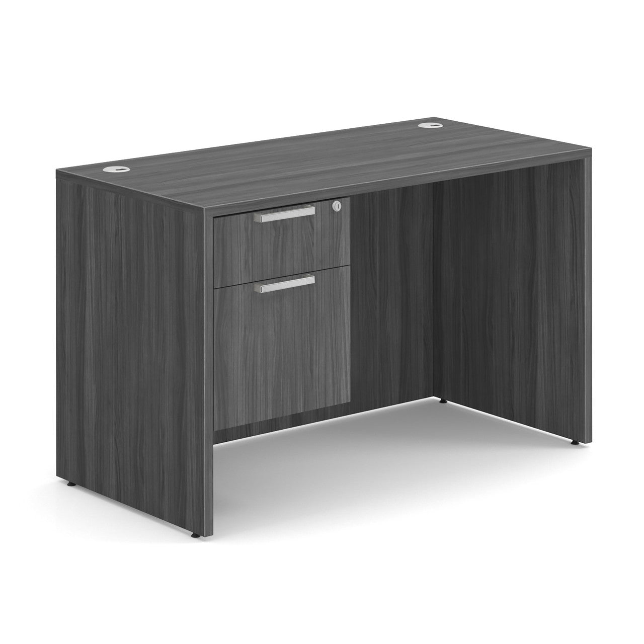 OfficeSource OS Laminate Collection Single 3/4 Pedestal Desk - 48" x 24" - Coastal Gray