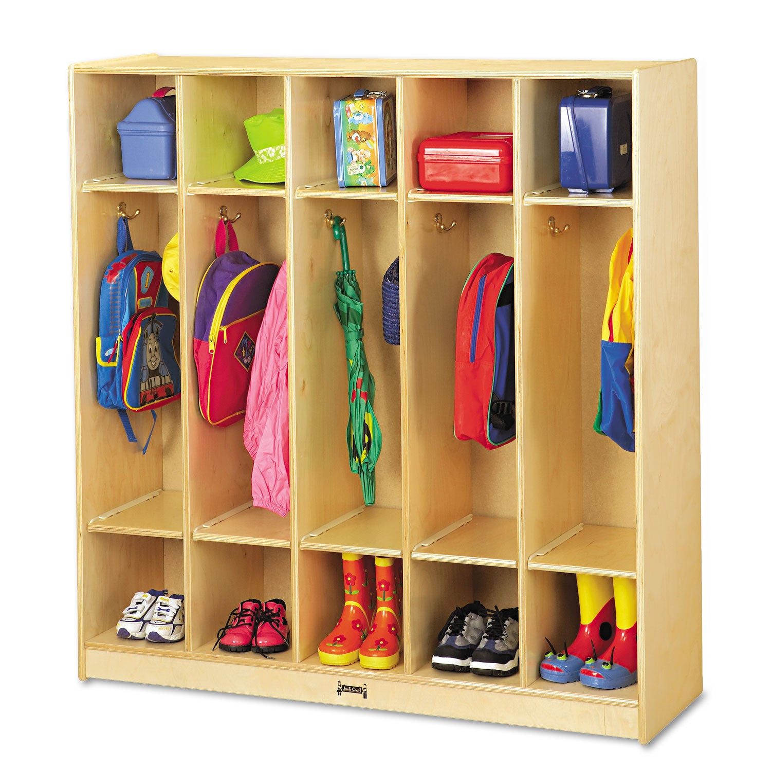 5 Compartment(s) - 50.50" Height x 48" Width x 15" Depth - Double Hook, Durable, Rounded Corner, Yellowing Resistant - UV Acrylic - Baltic - Birch Plywood - 1 Each