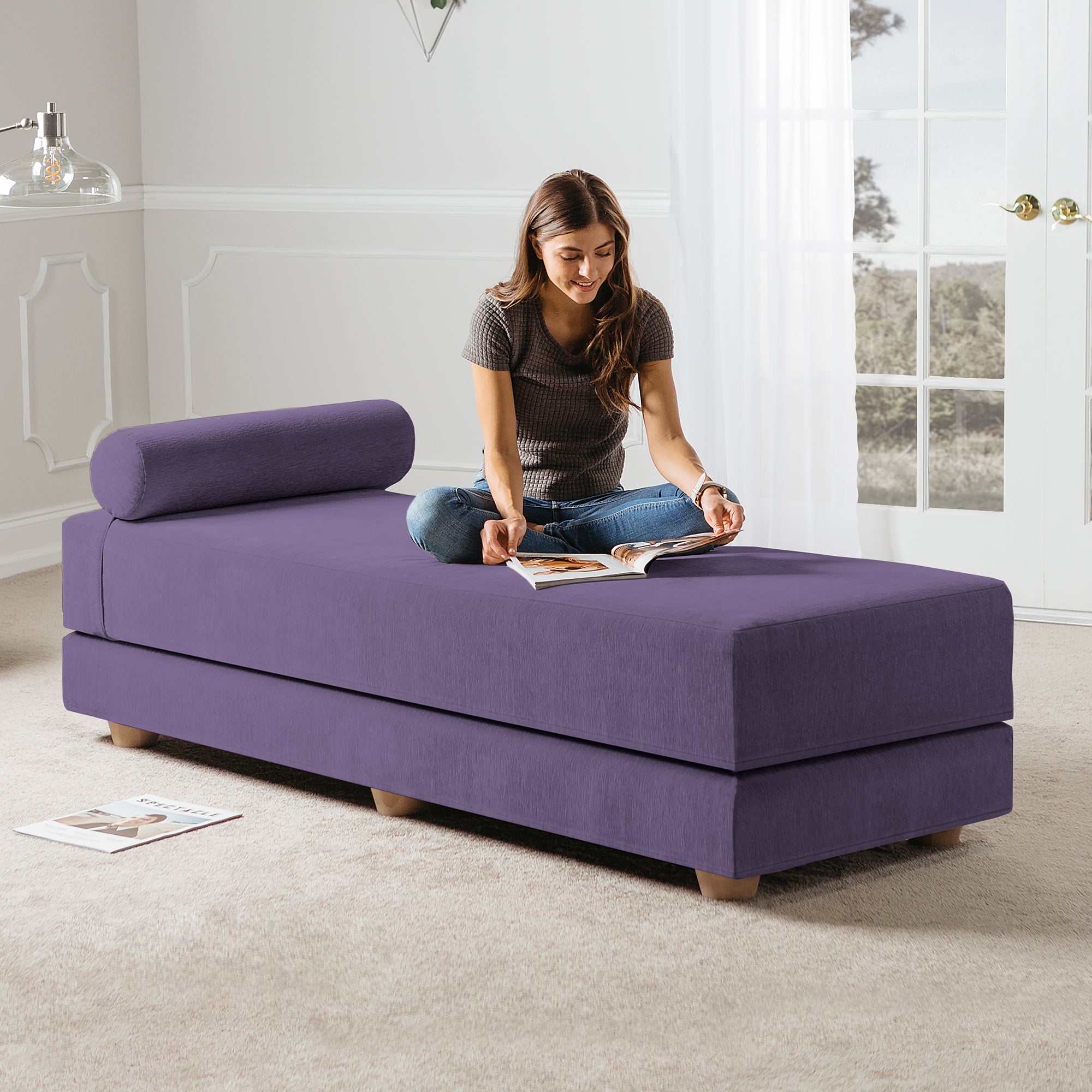 Jaxx Alon Daybed/Fold-Out Sleeper, Queen-Size Mattress - Premium Chenille, Plum