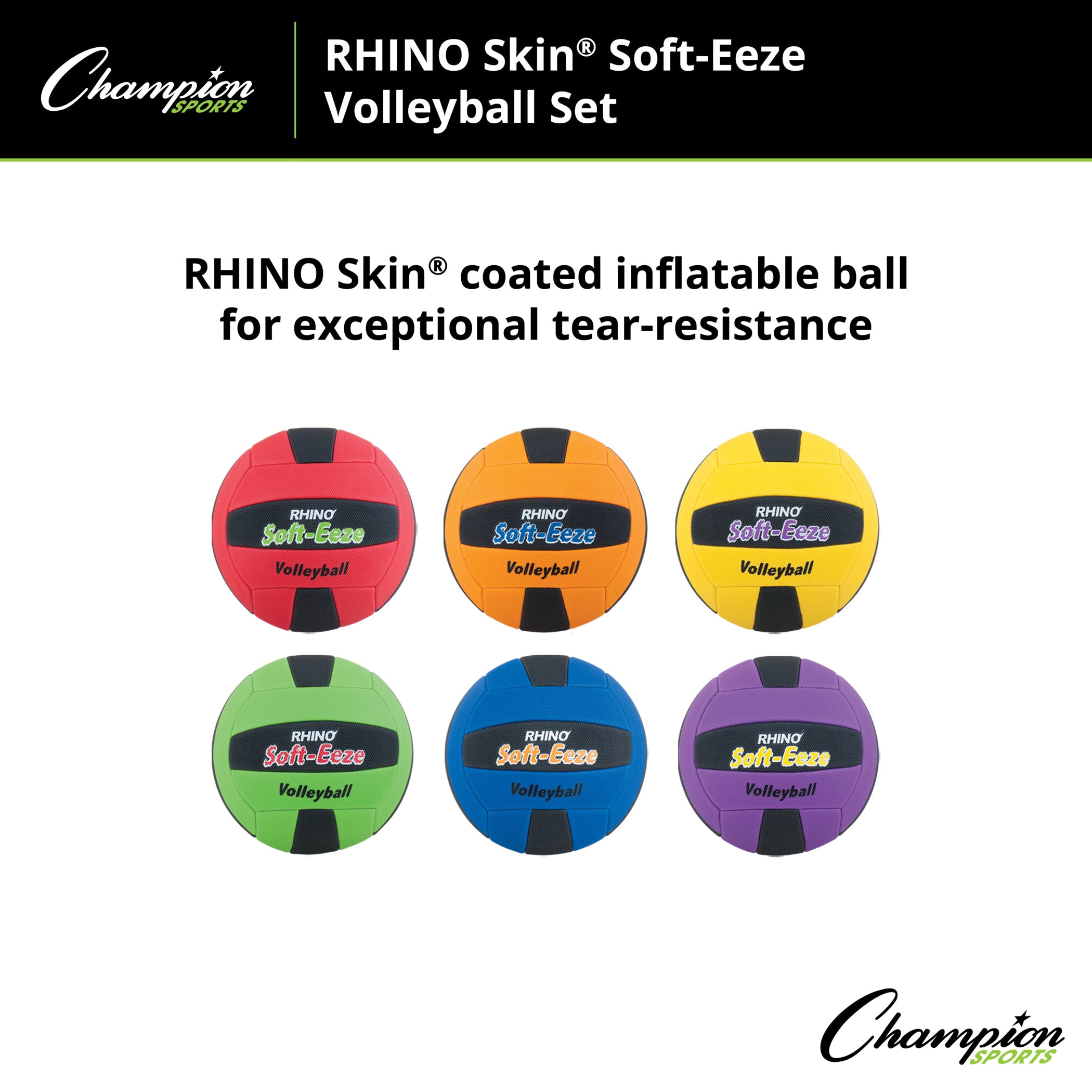 Rhino® Softeeze Volleyball Set, Assorted Colors, Set of 6