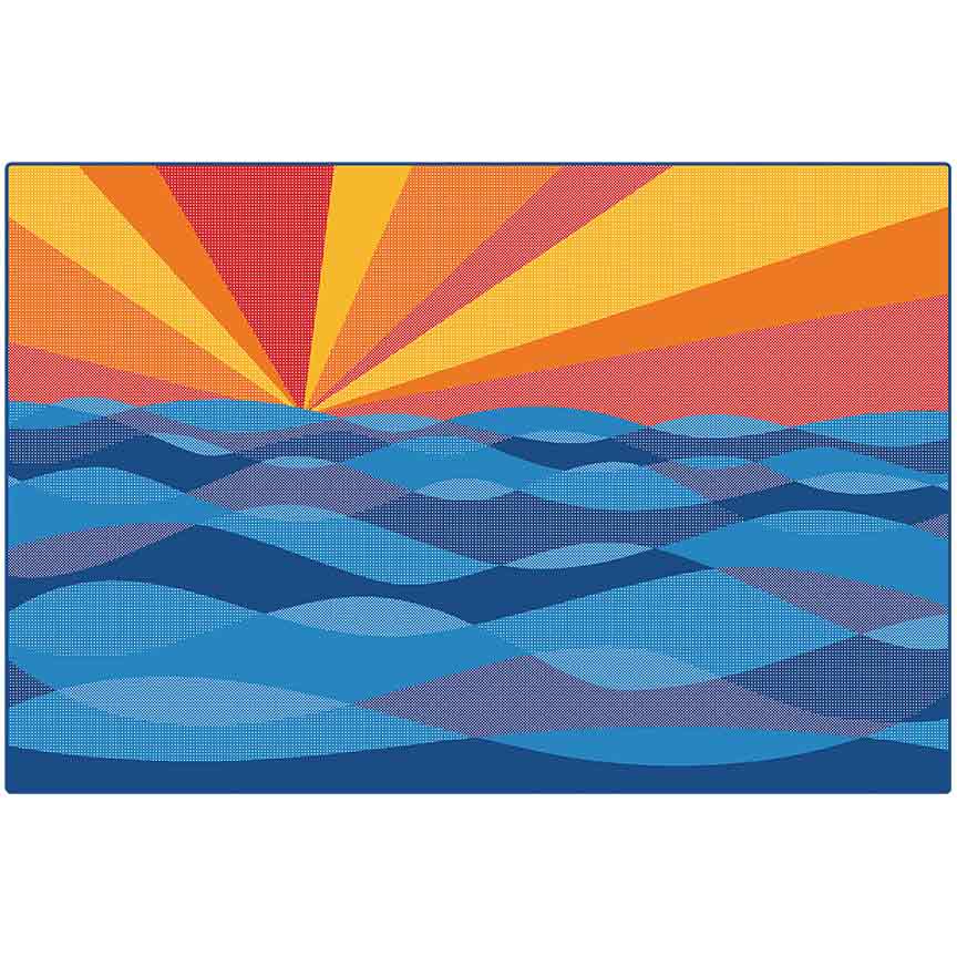 Sun Waves Cheerful Classroom Rug - 6ft x 9ft - Rectangle - Blue