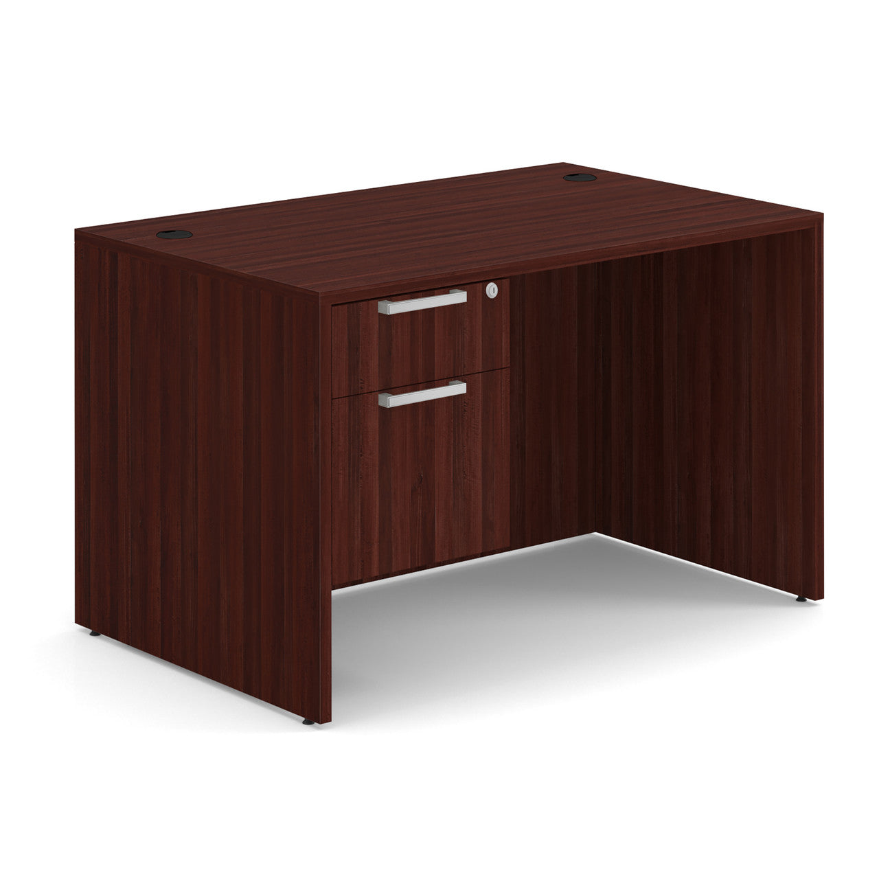 OfficeSource OS Laminate Collection Single 3/4 Pedestal Desk - 48" x 30" - Mahogany