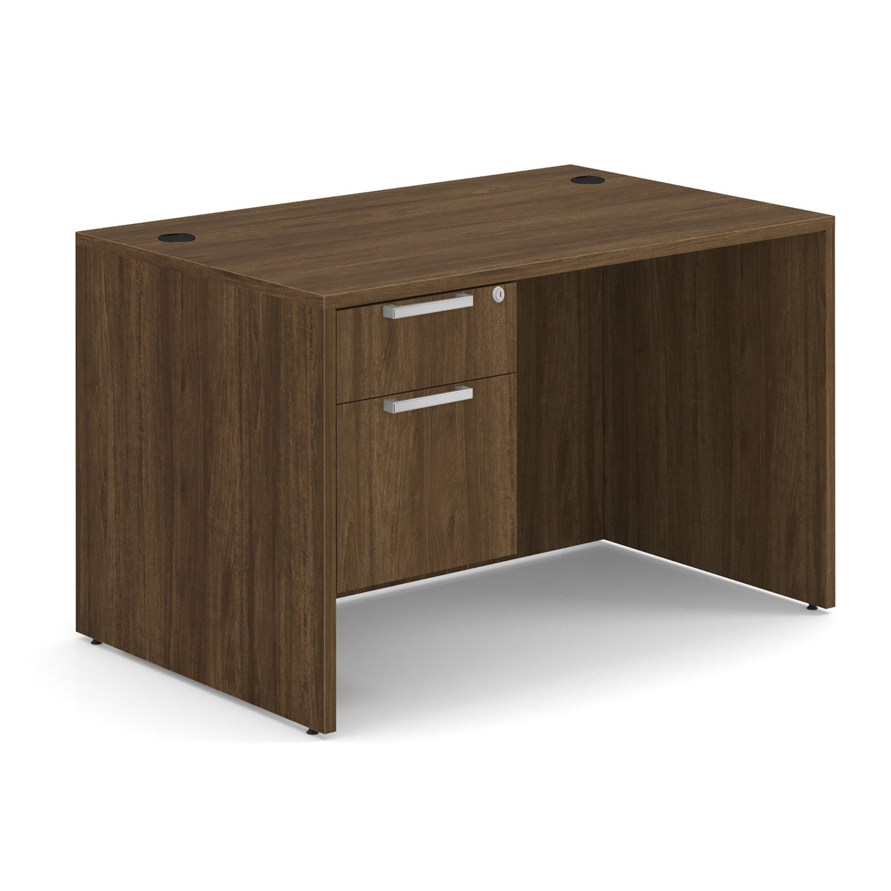 OfficeSource OS Laminate Collection Single 3/4 Pedestal Desk - 48" x 30" - Modern Walnut