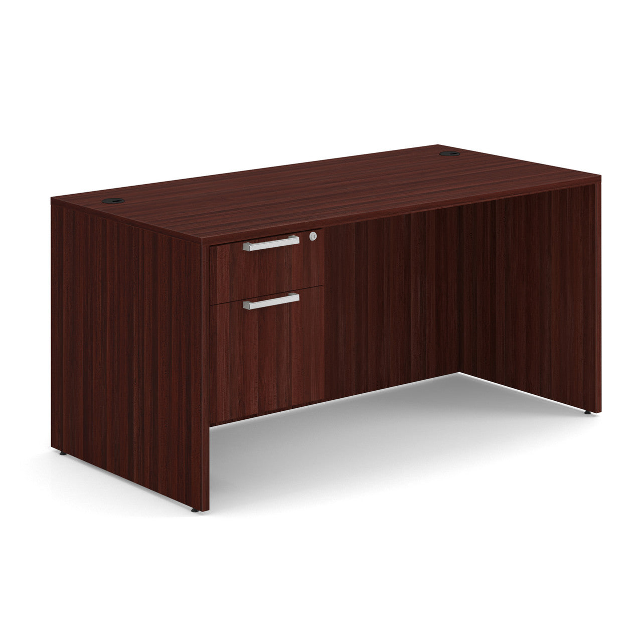 OfficeSource OS Laminate Collection Single 3/4 Pedestal Desk - 60" x 30" - Mahogany