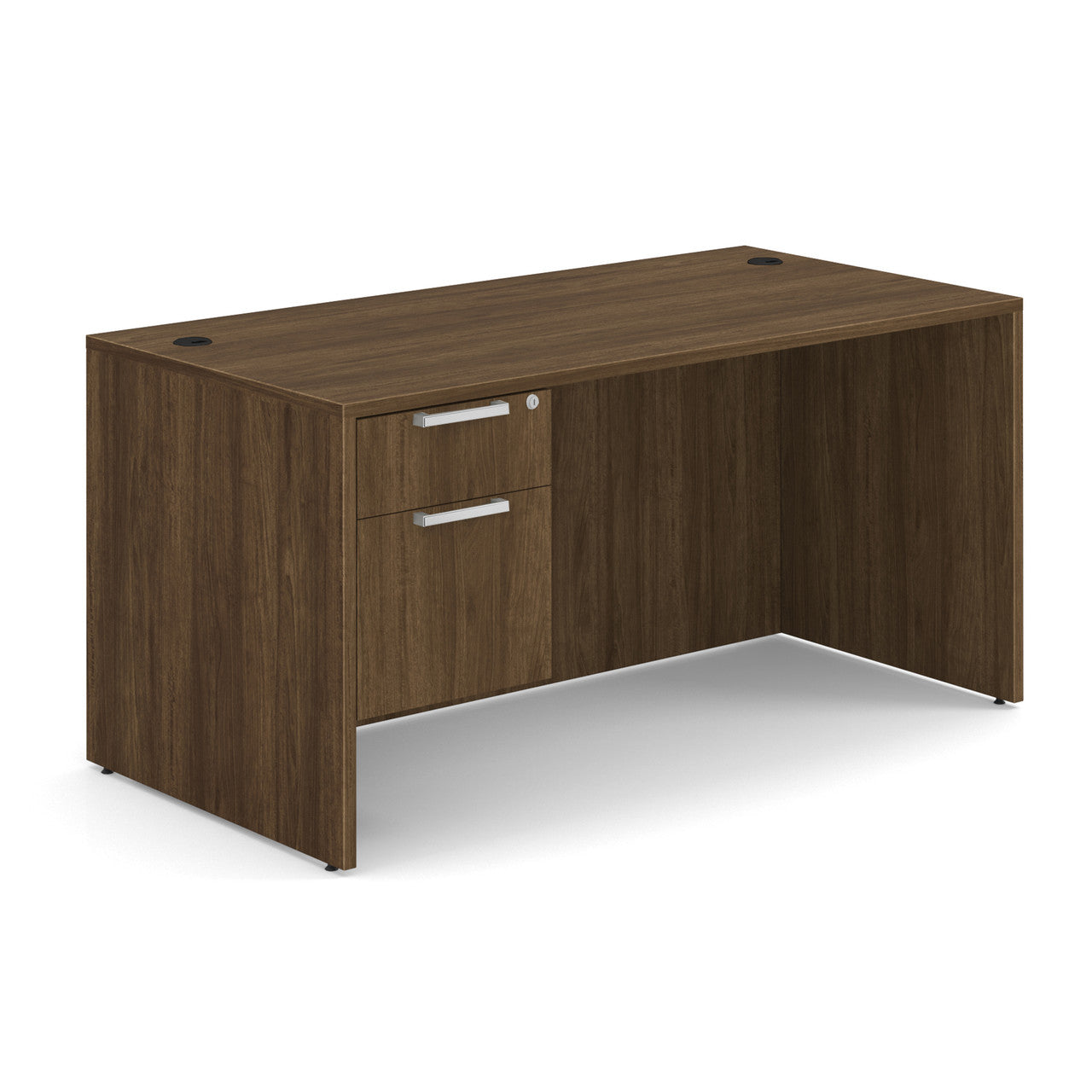 OfficeSource OS Laminate Collection Single 3/4 Pedestal Desk - 60" x 30" - Modern Walnut