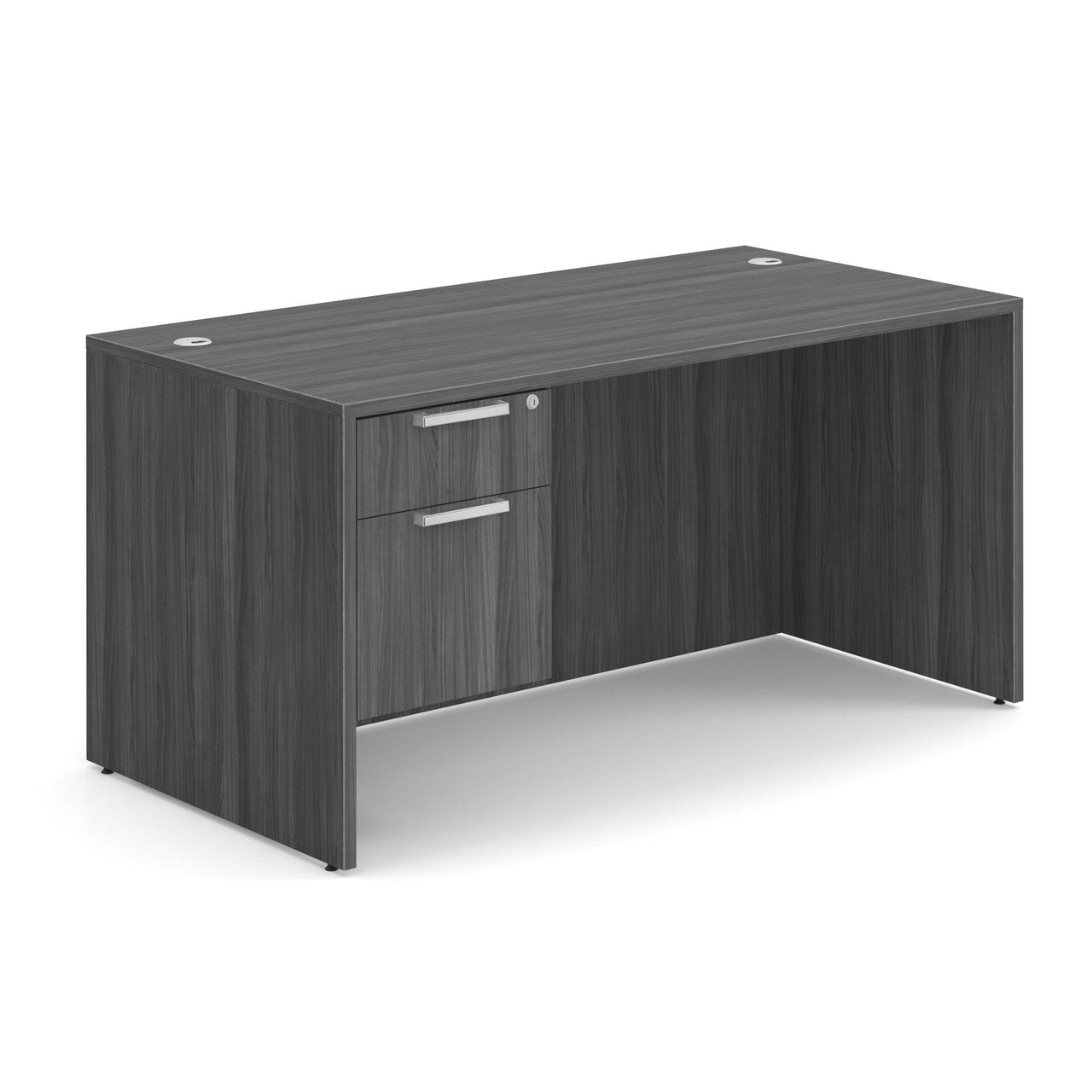 OfficeSource OS Laminate Collection Single 3/4 Pedestal Desk - 60" x 30" - Coastal Gray