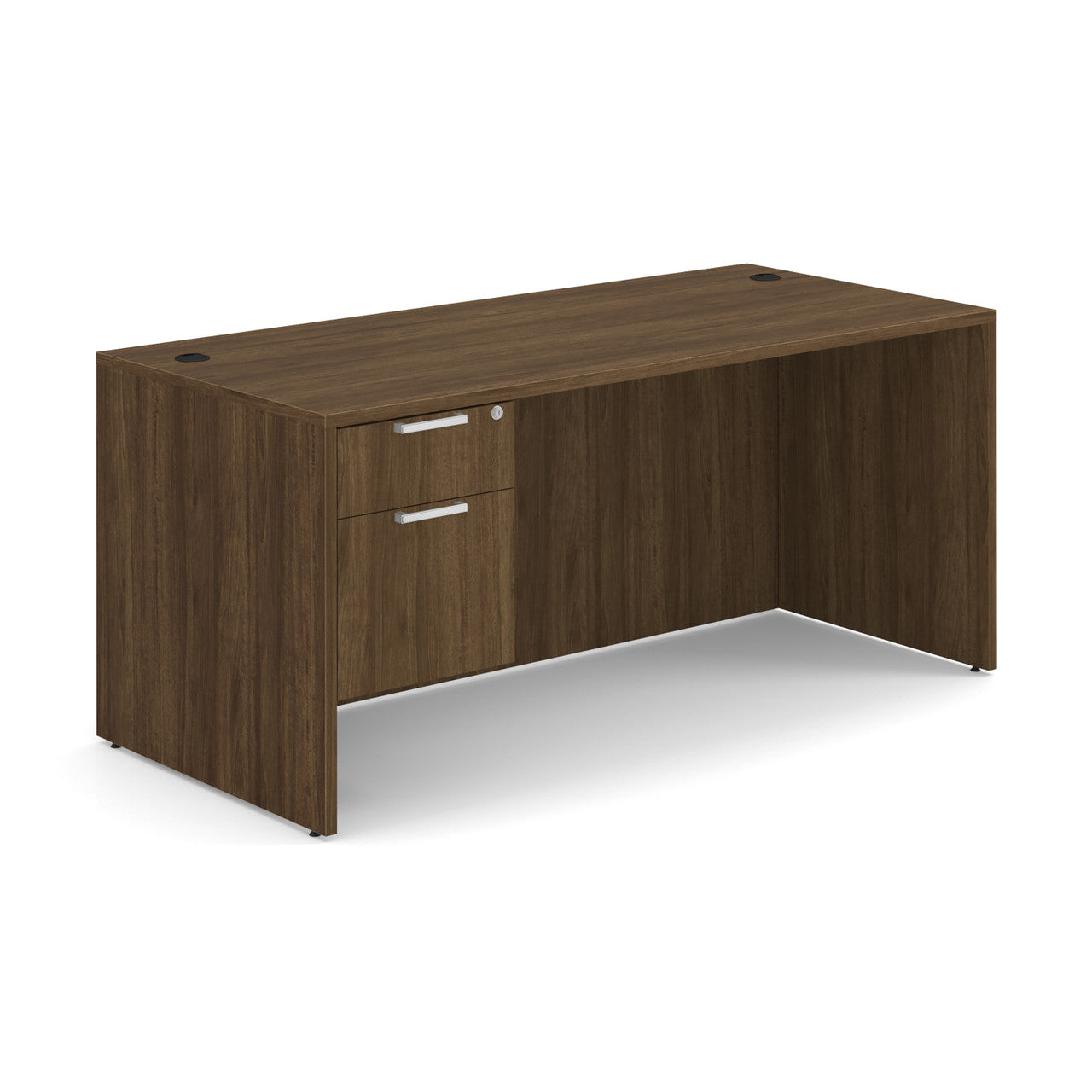 OfficeSource OS Laminate Collection Single 3/4 Pedestal Desk - 66" x 30" - Modern Walnut