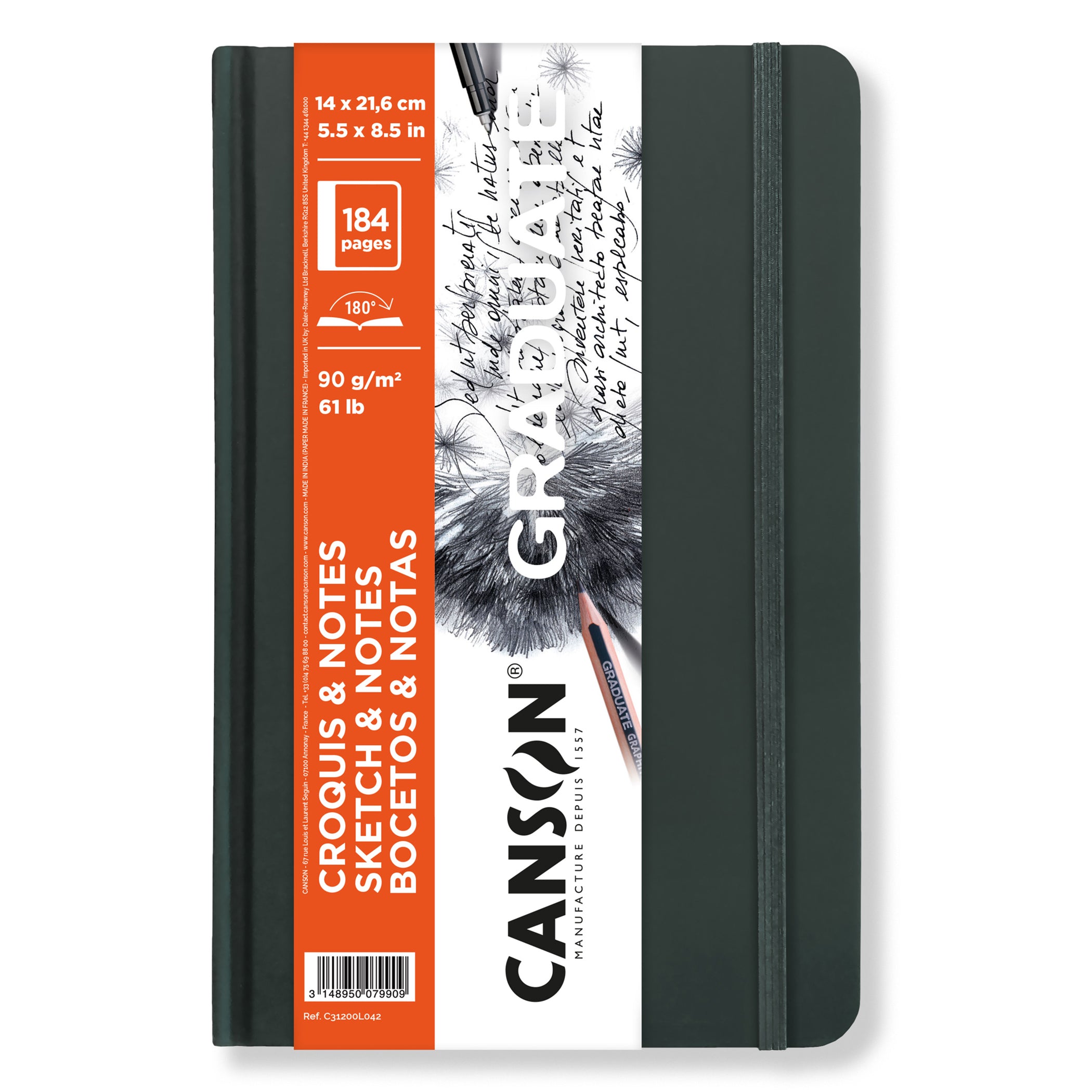 Graduate Sketch & Notes Art Book, Dark Gray, Hard Cover Binding, 92 Sheet, 5.5x8.5 inch, 1 Count