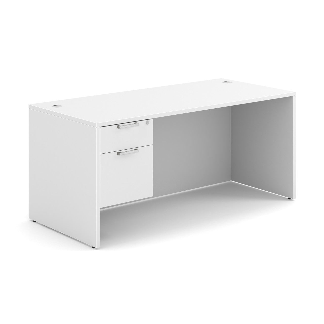 OfficeSource OS Laminate Collection Single 3/4 Pedestal Desk - 66" x 30" - White