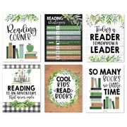 Farmhouse Greenery Reading Posters For Classroom Library Decor, Set of 6