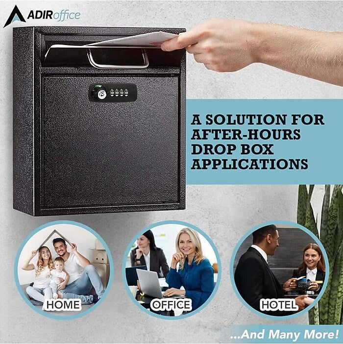 Black Medium Drop Box Wall Mounted Locking Mail Box with Key and Combination lock with Suggestion Cards