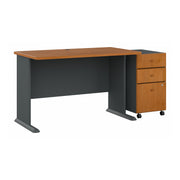Bush Business Furniture Series A 48W Desk with Mobile File Cabinet in Natural Cherry and Slate - 47.52" Width x 26.81" Depth x 29.66" Height