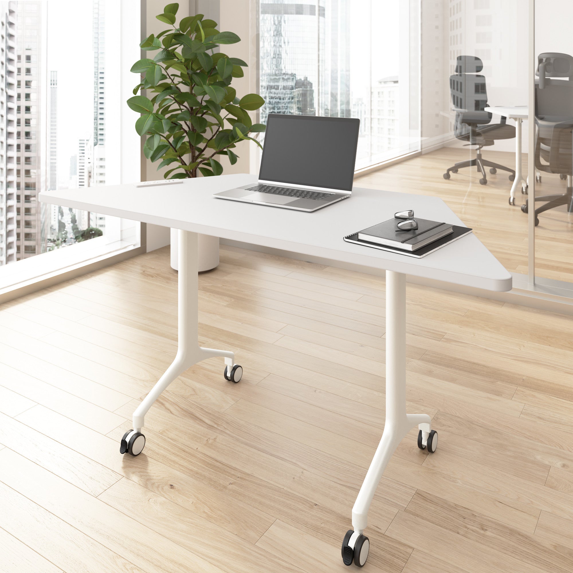 Bush Business Furniture Synergy 60-inch Trapezoid Modular Office Conference Table in White - 57.81" Width x 25.44" Depth x 29.62" Height
