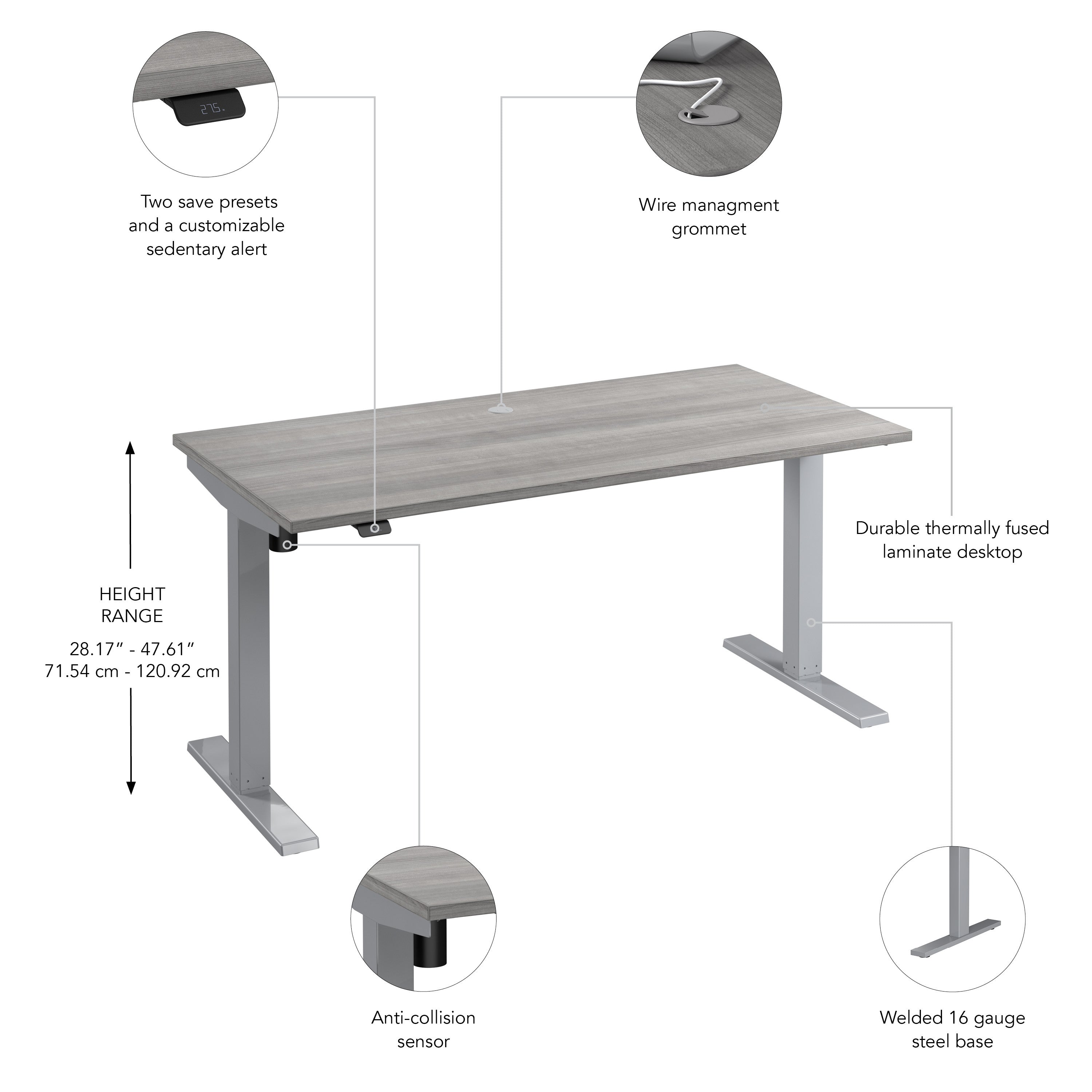 Bush Business Furniture Move 40 Series 60W x 30D Electric Height Adjustable Standing Desk in Platinum Gray with Metallic Gray Base - 59.45" Width x 29.37" Depth x 28.17" Height