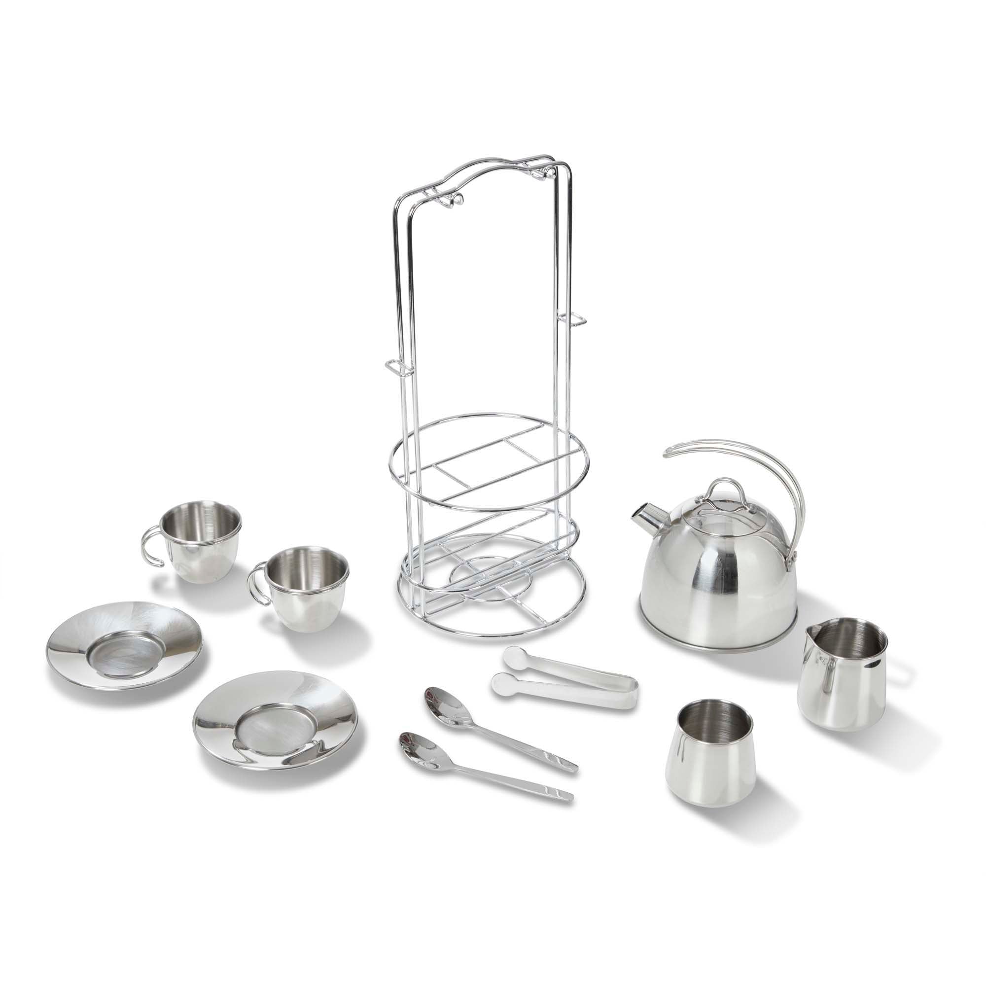 Stainless Steel Tea Set and Storage Stand, 11 Pieces