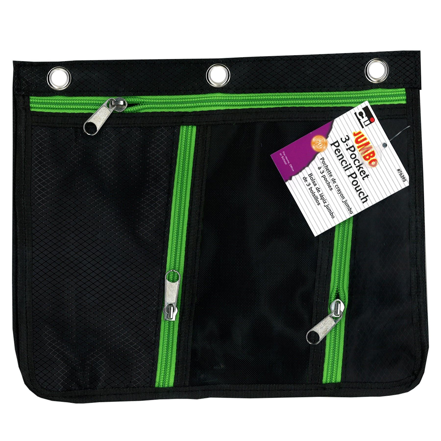3 Pocket Pencil Pouch, Expanding to 1", 11"W x 9.5"H x 1"D - Assorted Colors, Pack of 3