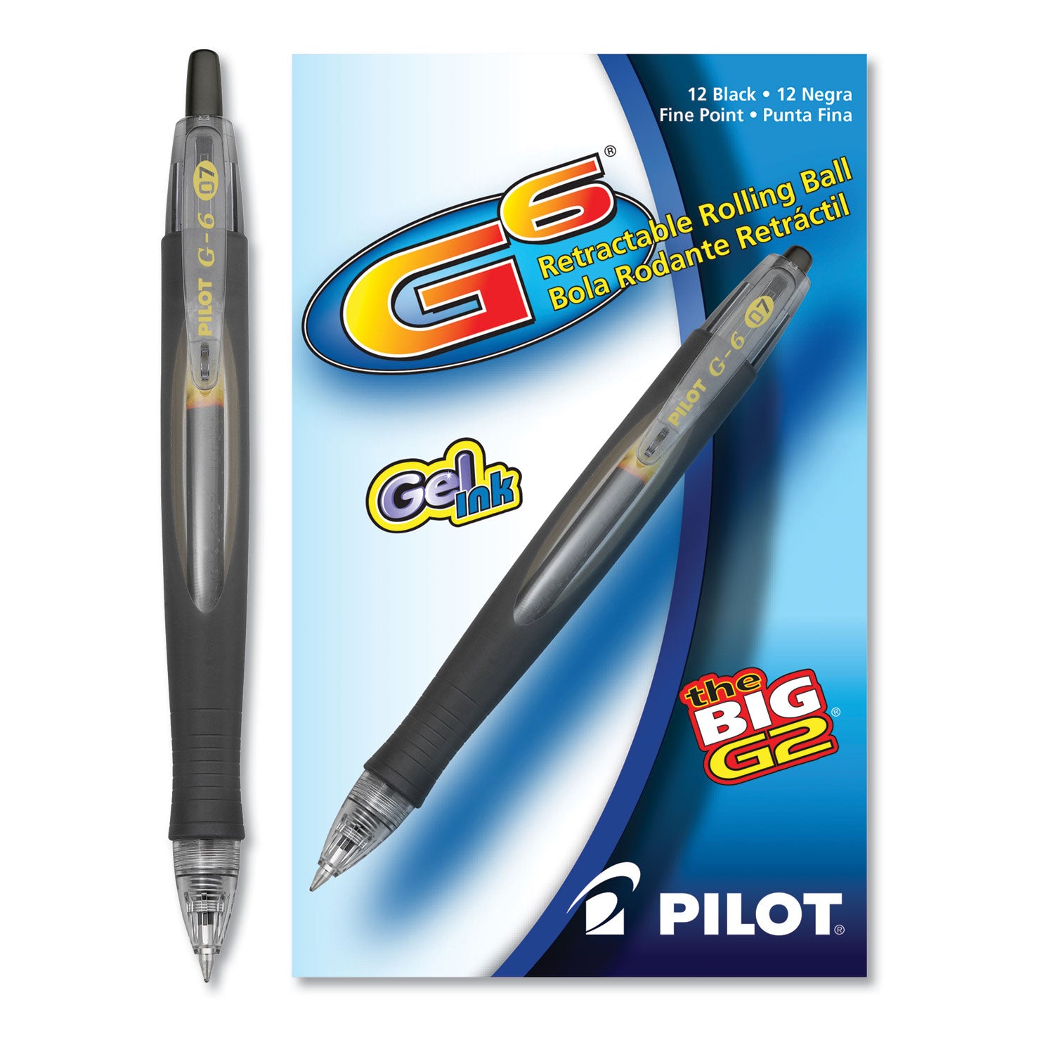 0.7 mm Fine Pen Point - Refillable - Retractable - Black Ink - Gel-based - Black Rubber Barrel - 1 Dozen