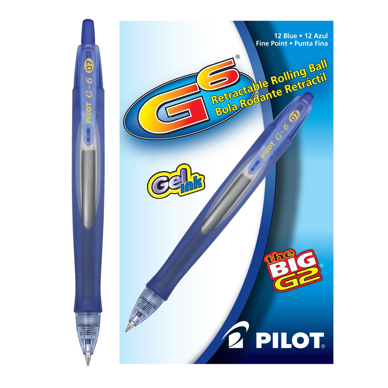 0.7 mm Fine Pen Point - Refillable - Retractable - Blue Ink - Gel-based - Blue Rubber Barrel - 1 Dozen