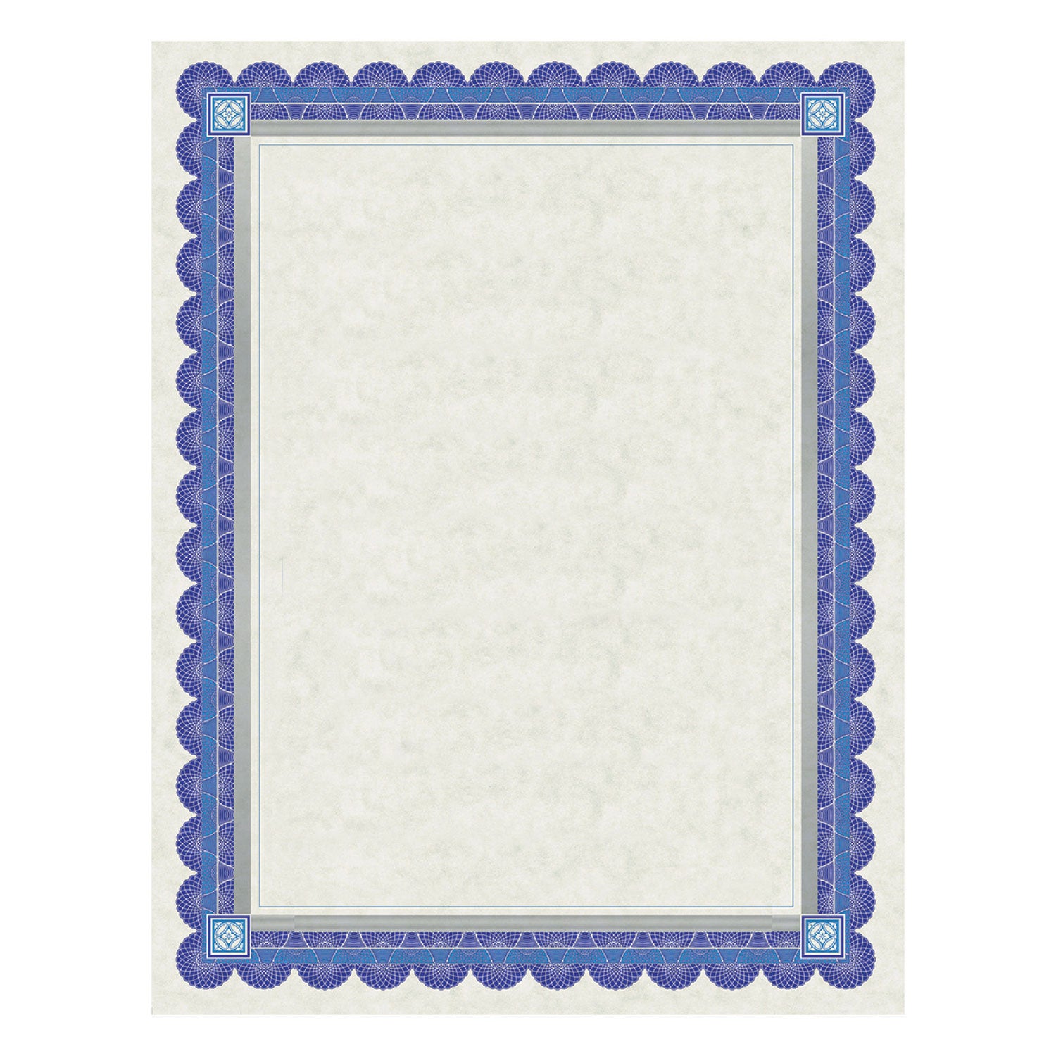 Parchment Certificates, Academic, 8.5 X 11, Ivory With Blue/silver Foil Border, 15/pack