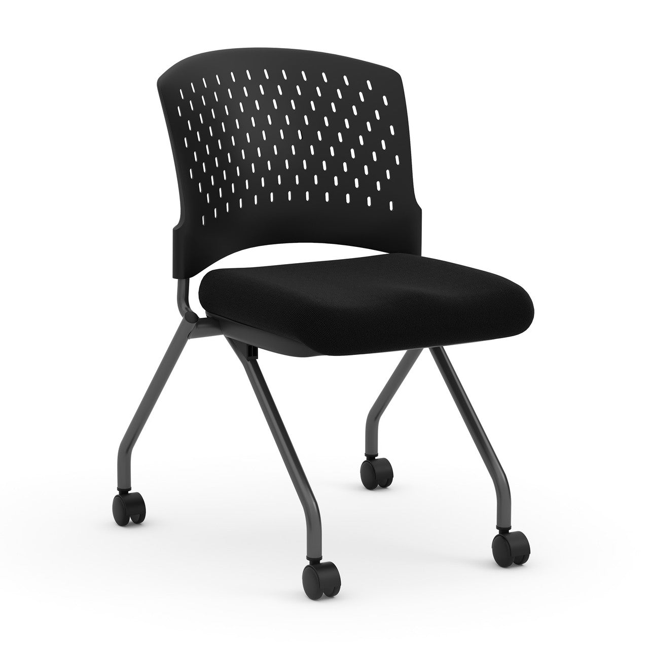 OfficeSource Perch Armless Nesting Chair with Casters - Fabric - Black Fabric