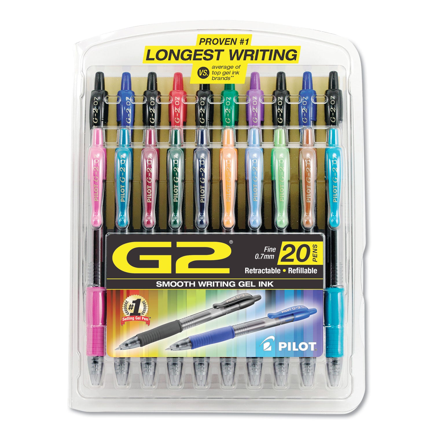 0.7 mm Fine Pen Point - Refillable - Retractable - Assorted Ink - Gel-based - 20 / Pack