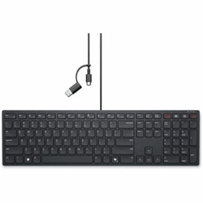 Dell - Wired Collaboration Keyboard - KB525C - Cable Connectivity - Full-size - USB Type C, USB Type a Interface - 15 Hot - Black