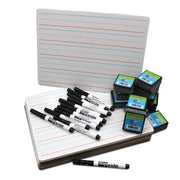 Red & Blue Ruled/Dry Erase Dual Sided Board + Pen + Student Eraser Set, 12 Sets