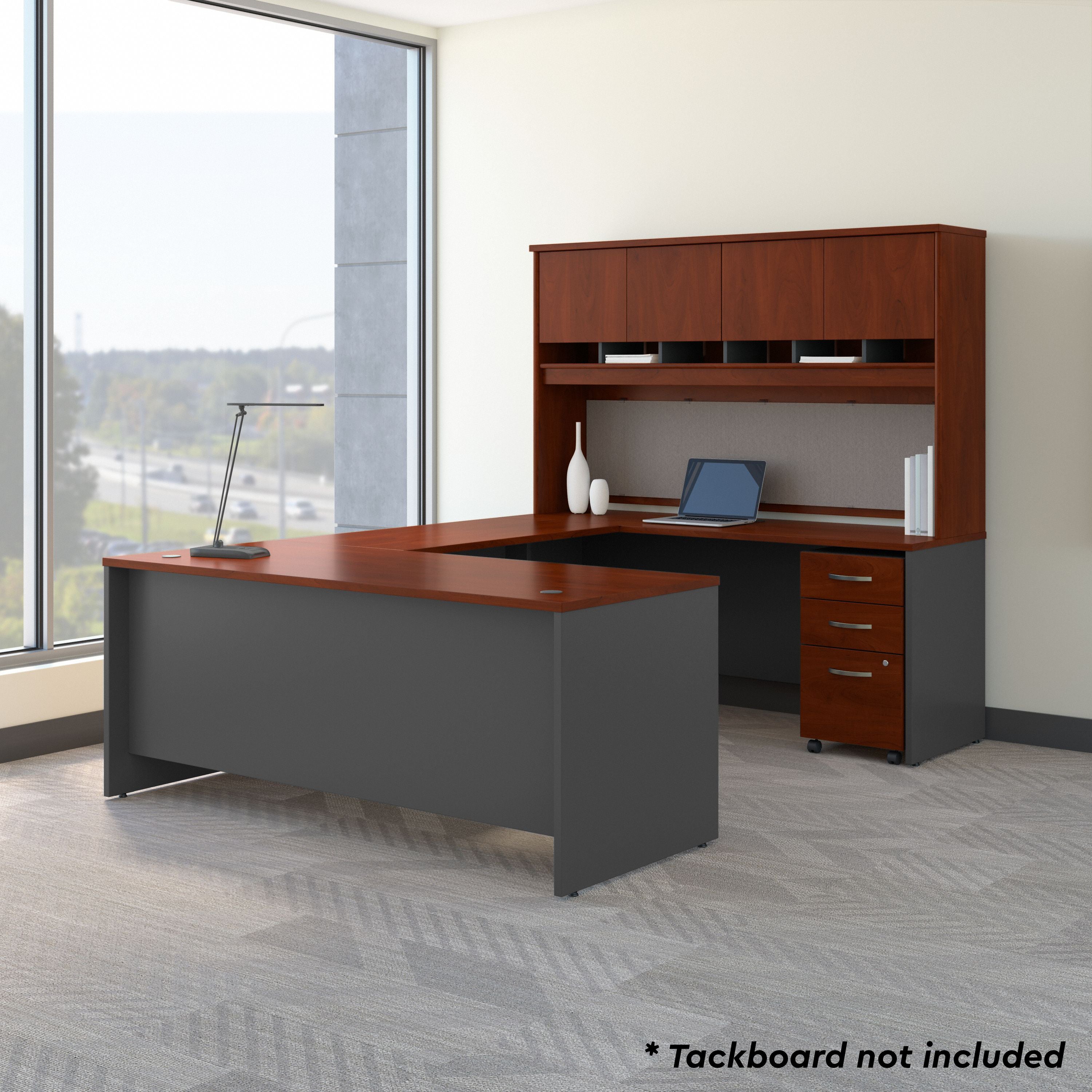 Bush Business Furniture Series C 72W U Shaped Desk with Hutch and Storage in Hansen Cherry - 71.1" Width x 100.4" Depth x 72.85" Height