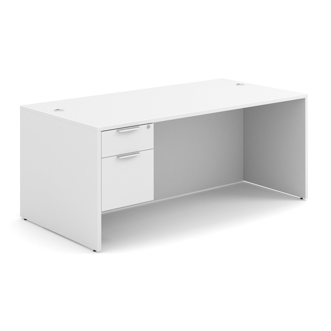 OfficeSource OS Laminate Collection Single 3/4 Pedestal Desk - 71" x 36" - White