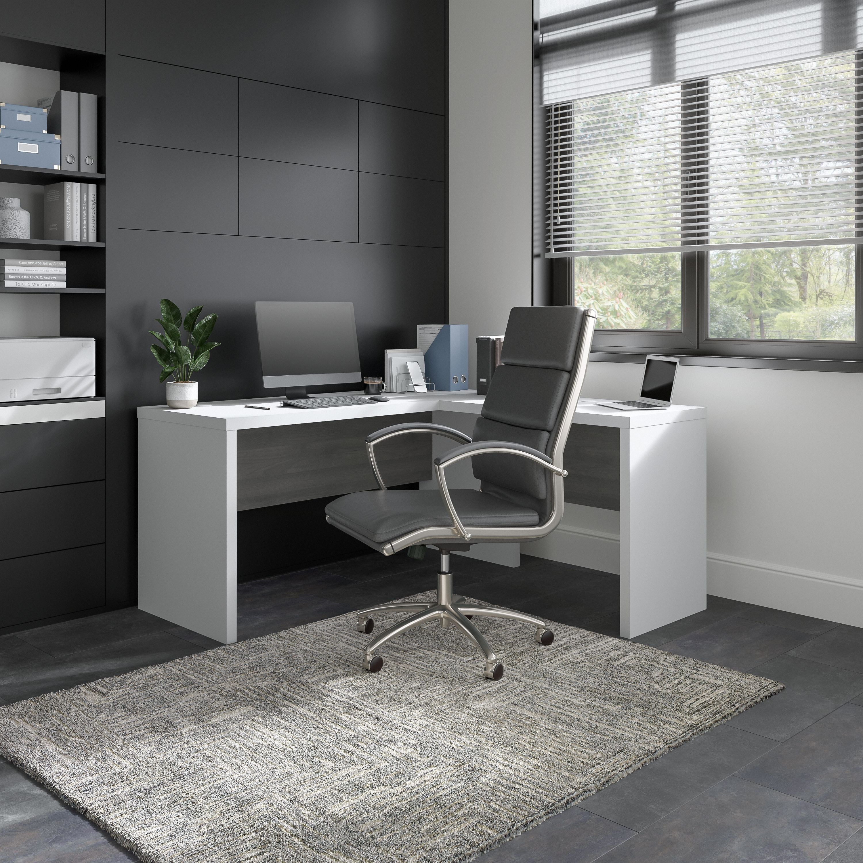 Bush Business Furniture Echo L Shaped Desk in Pure White and Modern Gray - 60" Width x 59.84" Depth x 30" Height
