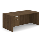 OfficeSource OS Laminate Collection Single 3/4 Pedestal Desk - 71" x 36" - Modern Walnut